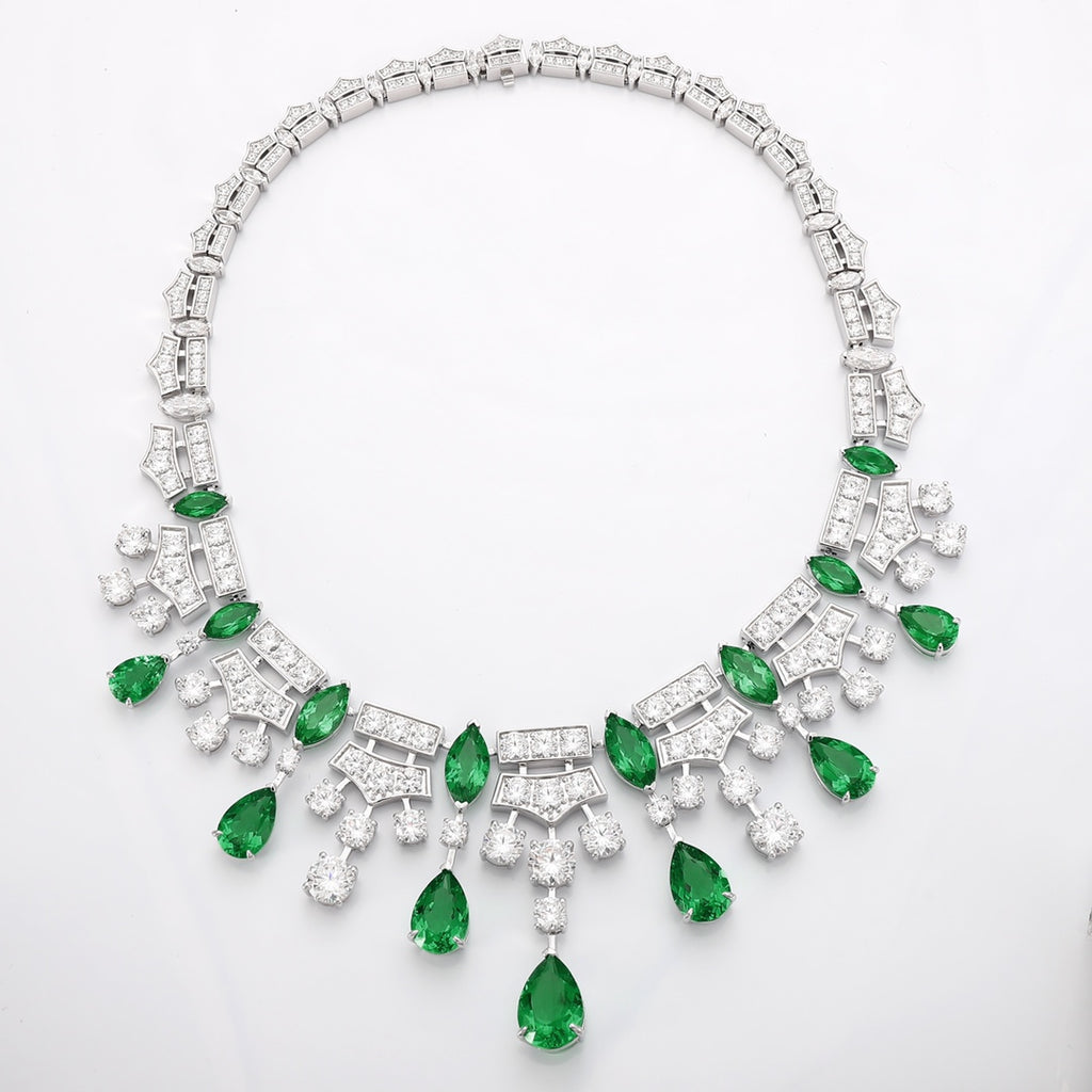 Emerald Cascade Lab-Created Emerald Statement Necklace