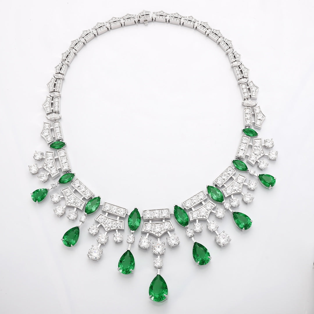 Emerald Cascade Lab-Created Emerald Statement Necklace