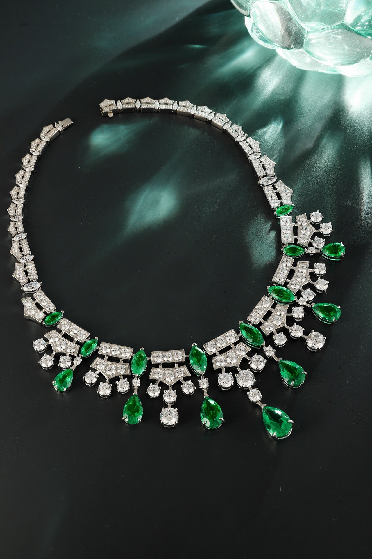 Emerald Cascade Lab-Created Emerald Statement Necklace