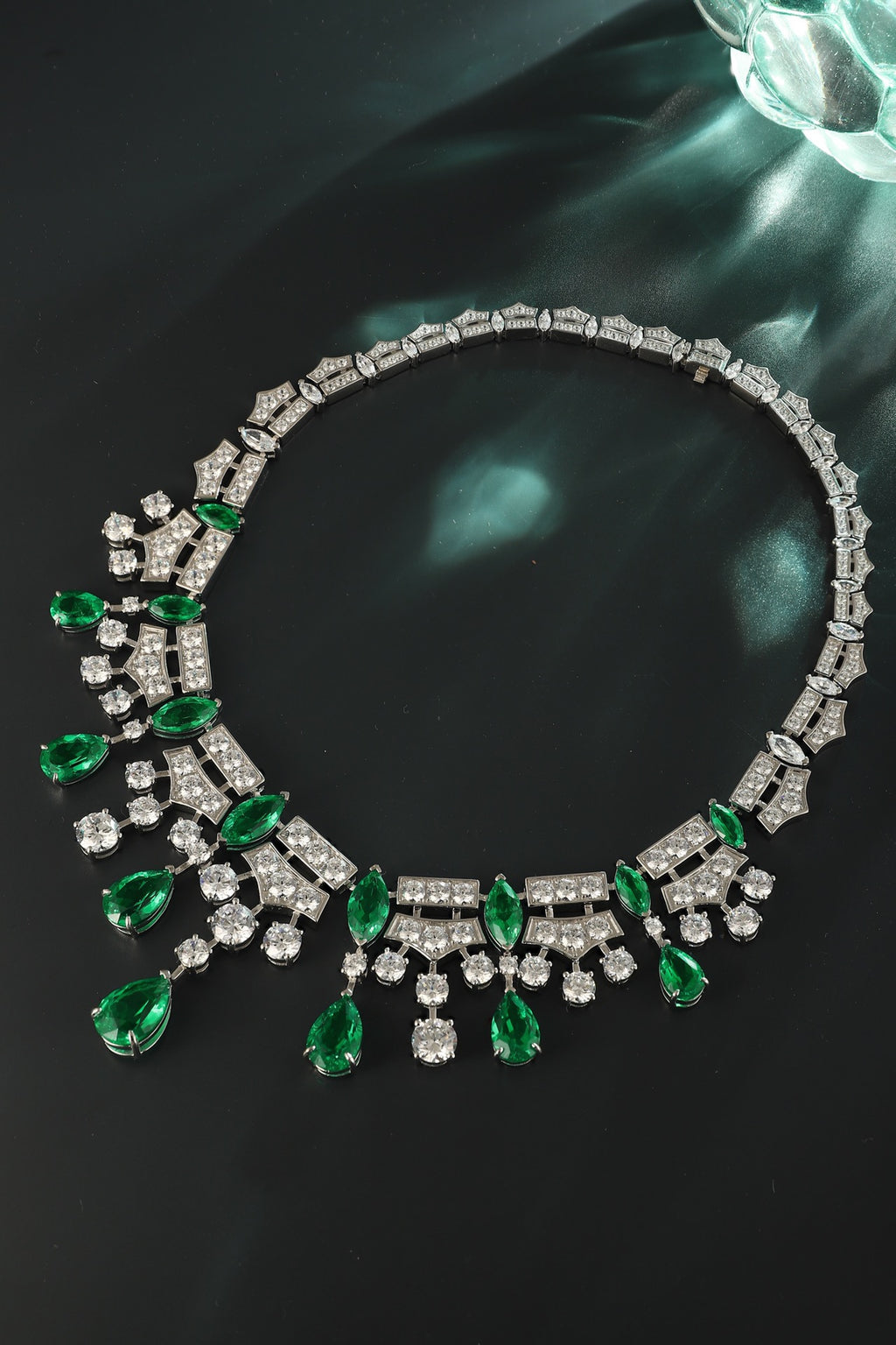 Emerald Cascade Lab-Created Emerald Statement Necklace