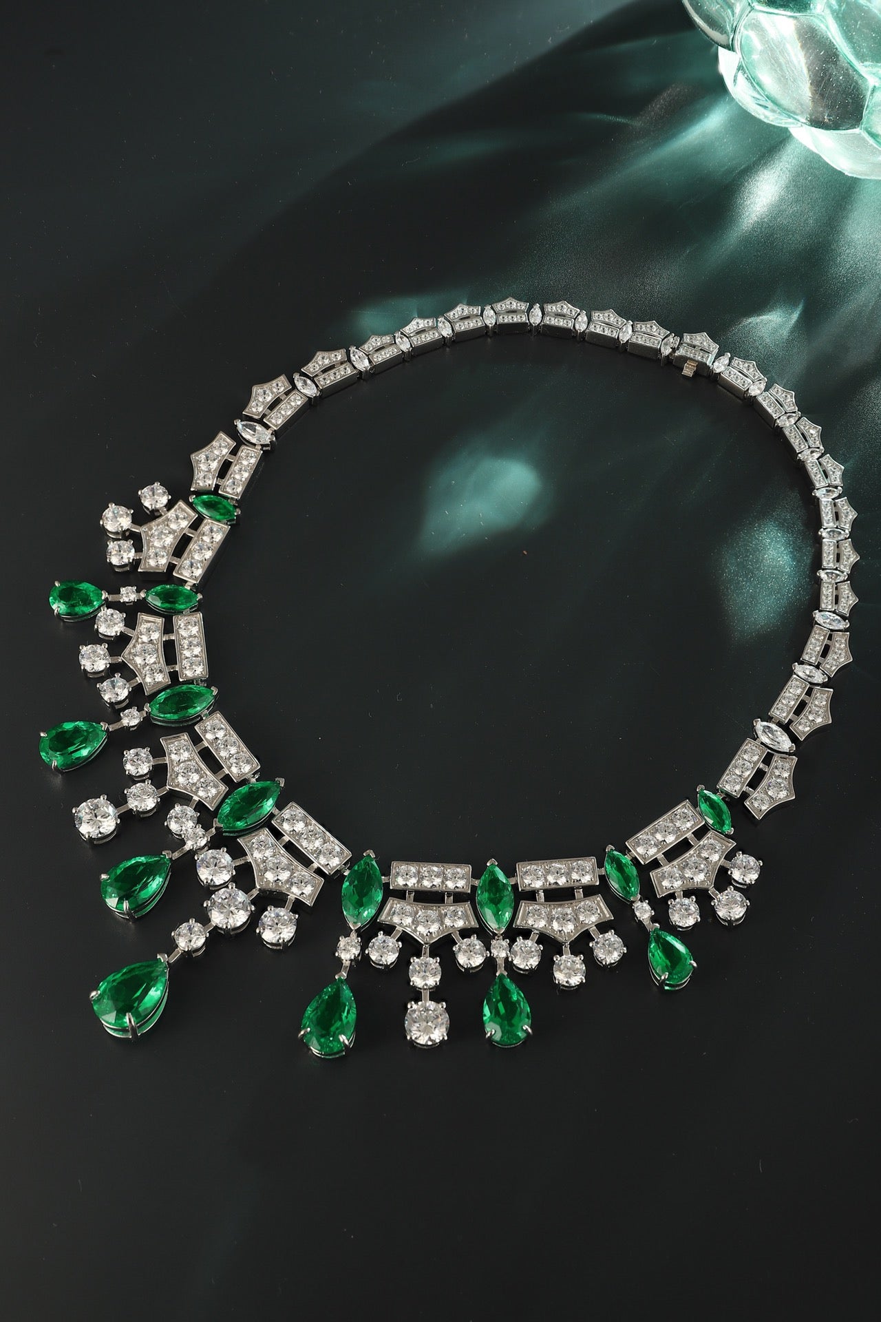 Emerald Cascade Lab-Created Emerald Statement Necklace