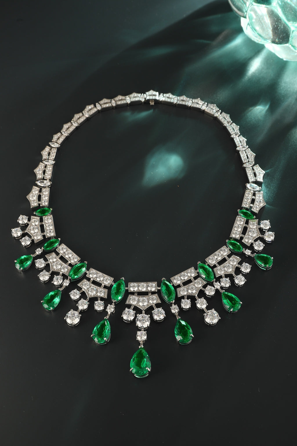 Emerald Cascade Lab-Created Emerald Statement Necklace