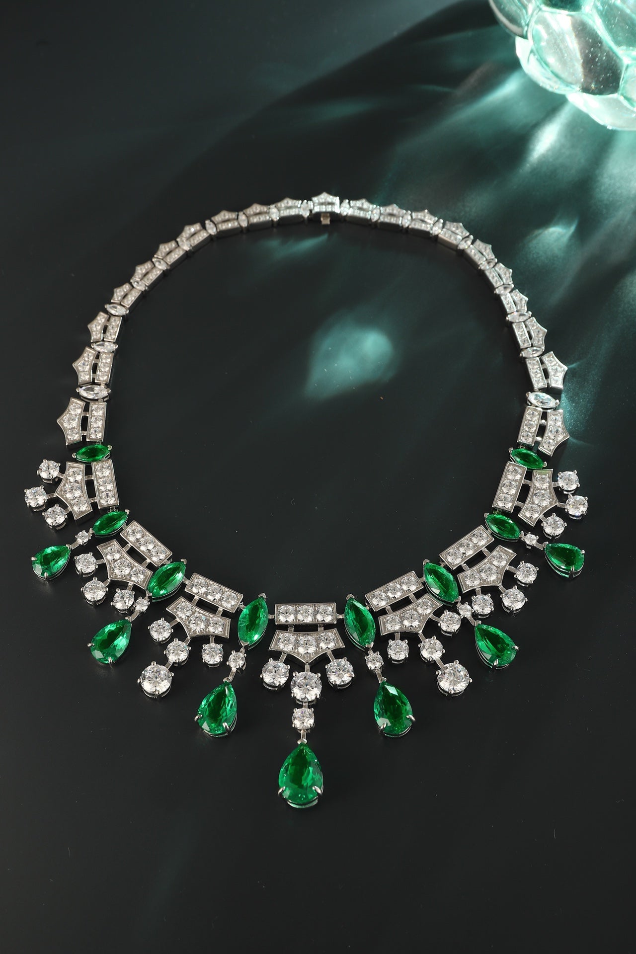 Emerald Cascade Lab-Created Emerald Statement Necklace