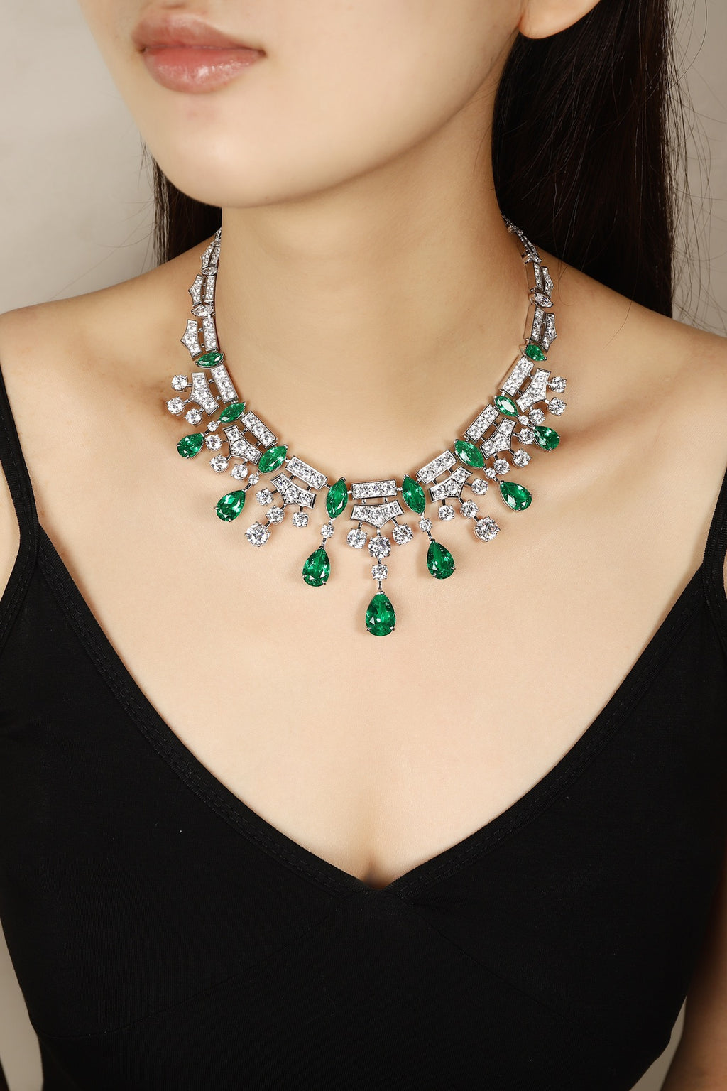 Emerald Cascade Lab-Created Emerald Statement Necklace
