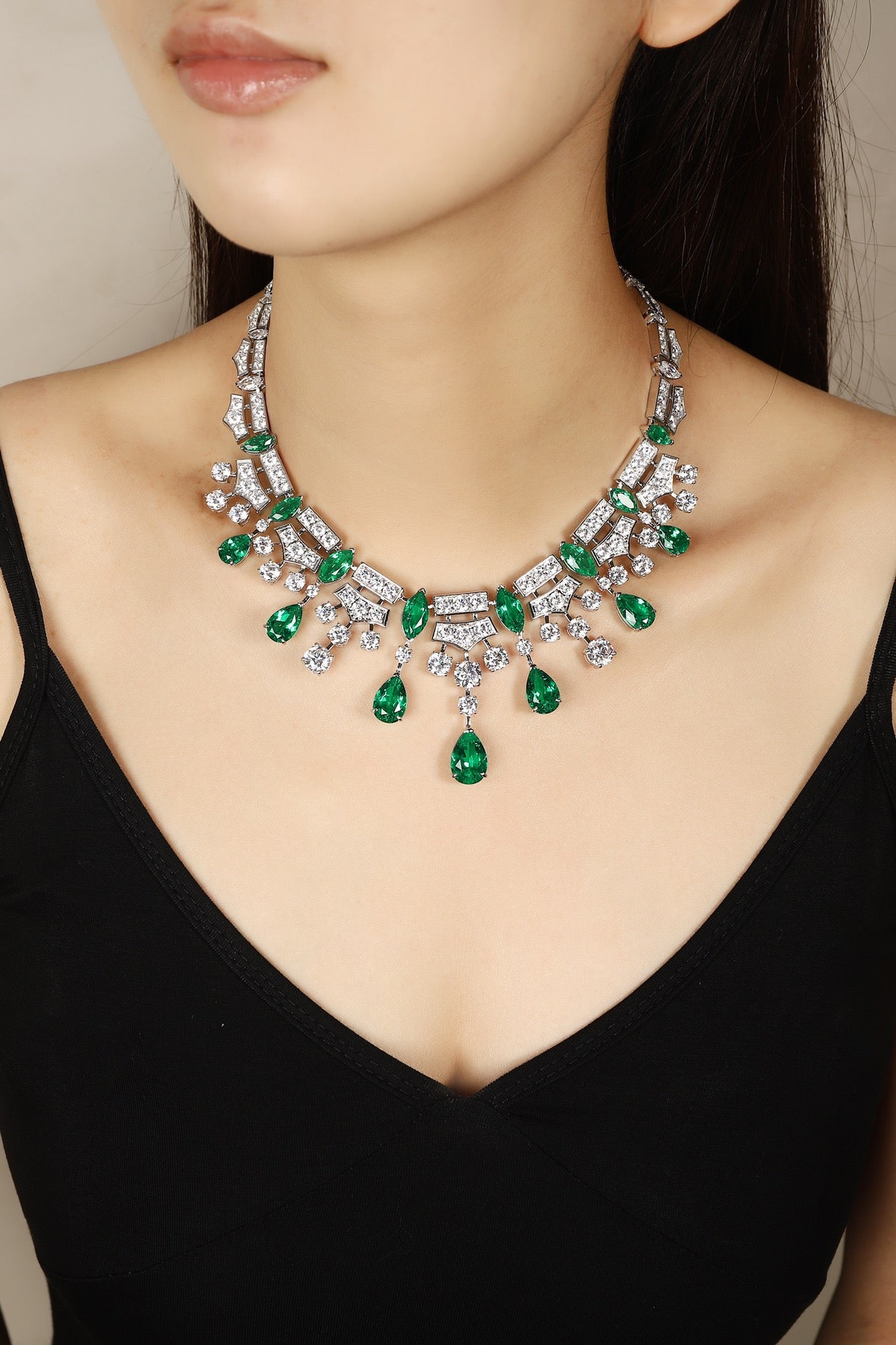 Emerald Cascade Lab-Created Emerald Statement Necklace