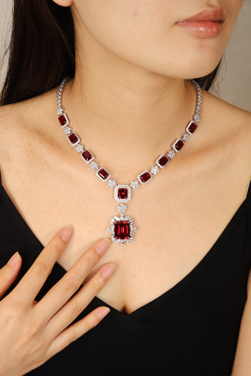 Crimson Royale Lab-Created Ruby Statement Necklace