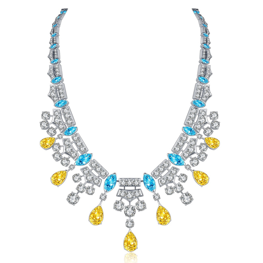 Aurora Dewdrop Blue & Yellow Statement Necklace