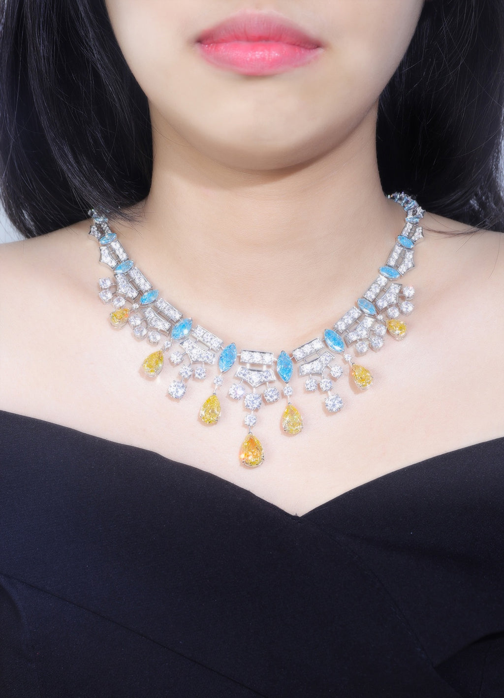 Aurora Dewdrop Blue & Yellow Statement Necklace