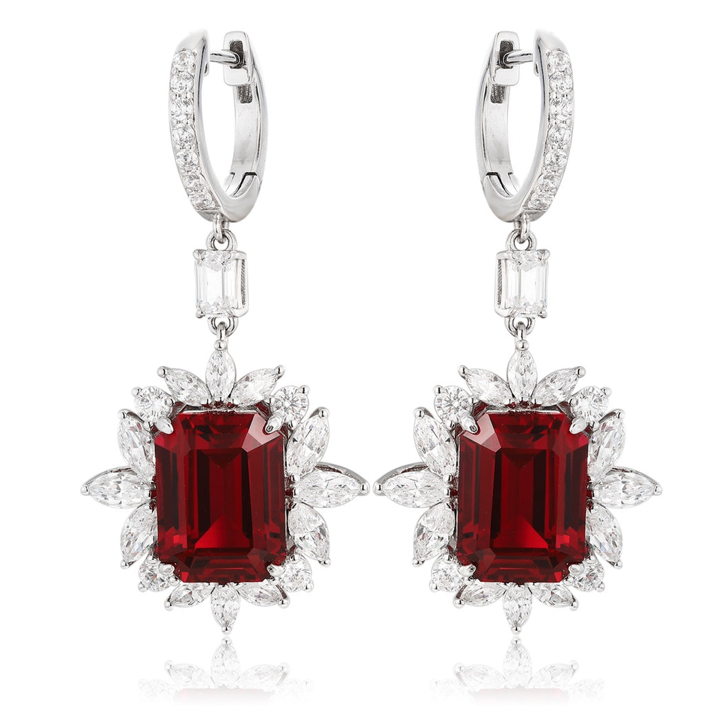 Crimson Orbit Lab-Created Ruby Huggie Drop Earrings