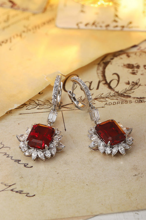 Crimson Orbit Lab-Created Ruby Huggie Drop Earrings