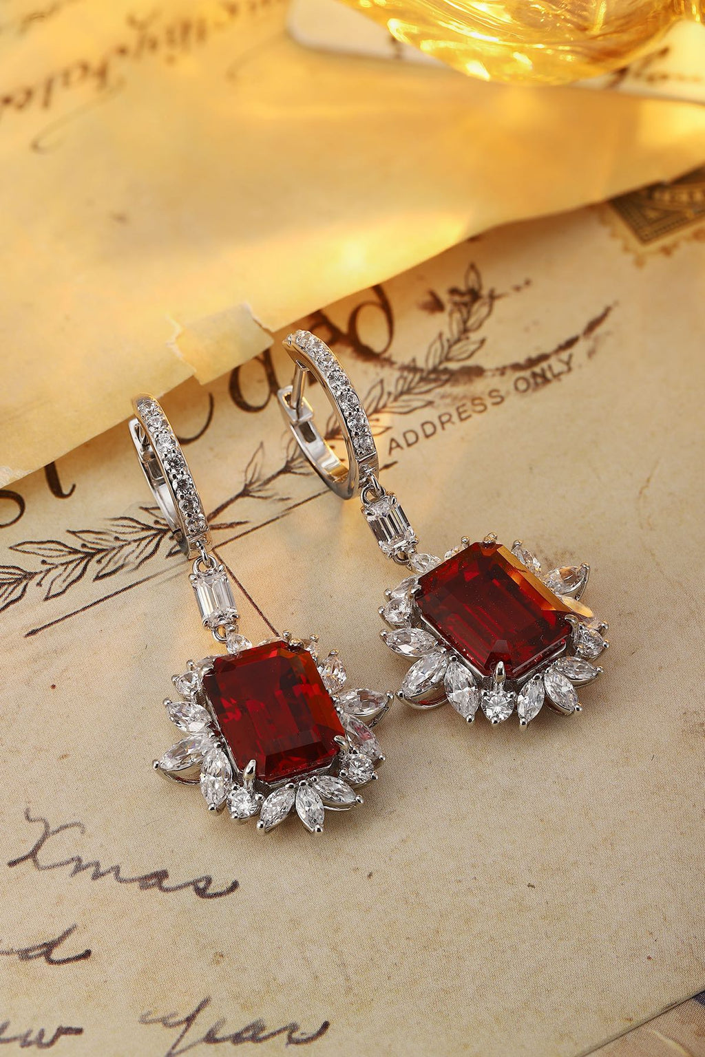 Crimson Orbit Lab-Created Ruby Huggie Drop Earrings