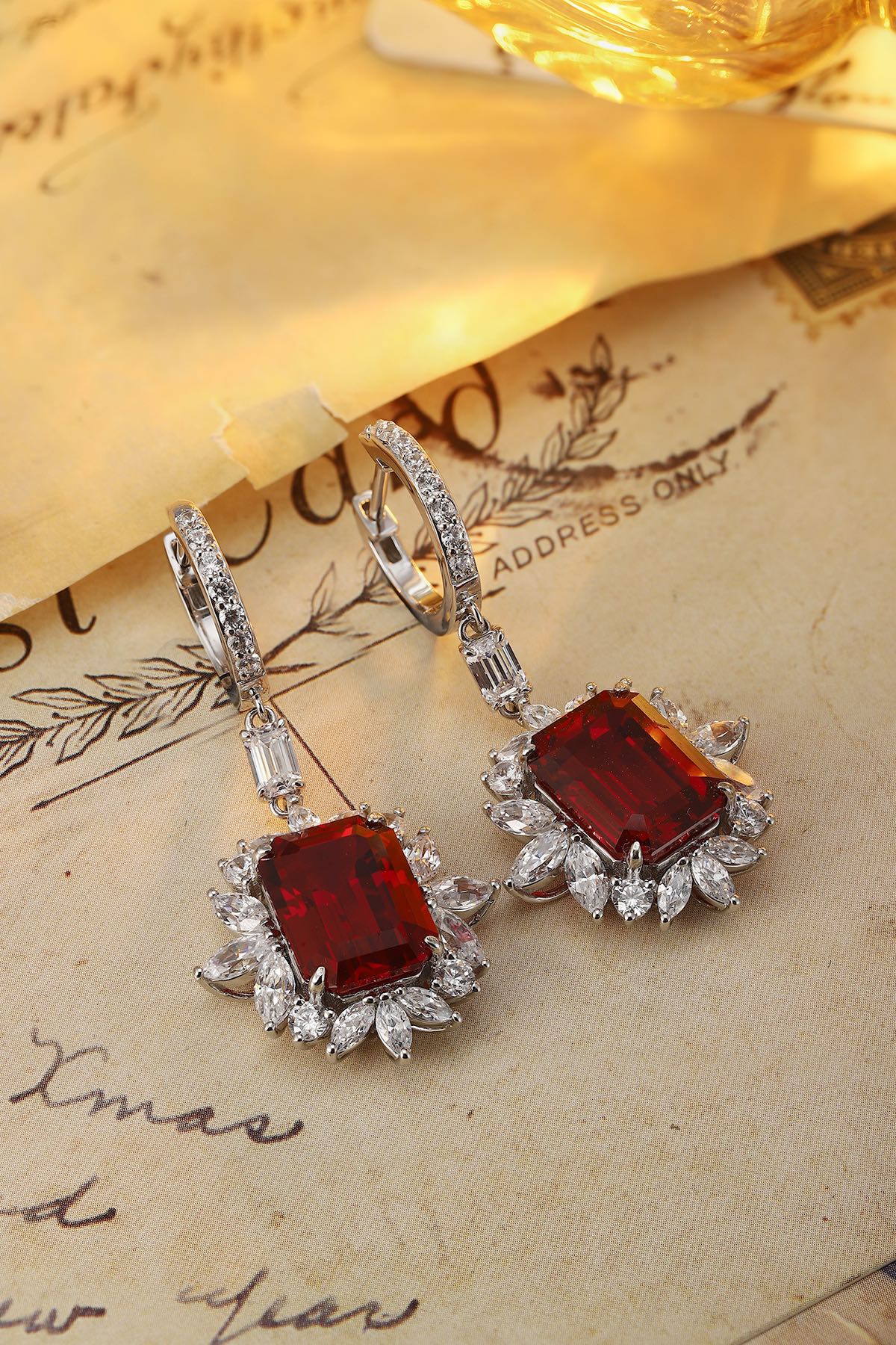 Crimson Orbit Lab-Created Ruby Huggie Drop Earrings