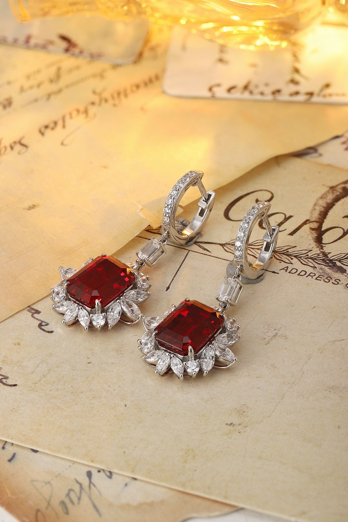 Crimson Orbit Lab-Created Ruby Huggie Drop Earrings