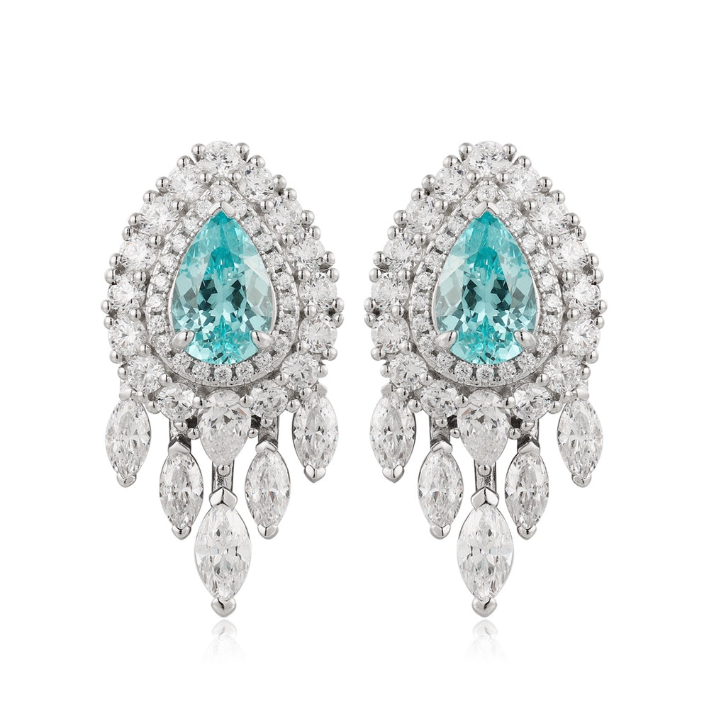 Paraiba Halo Lab-Created Paraiba Drop Earrings