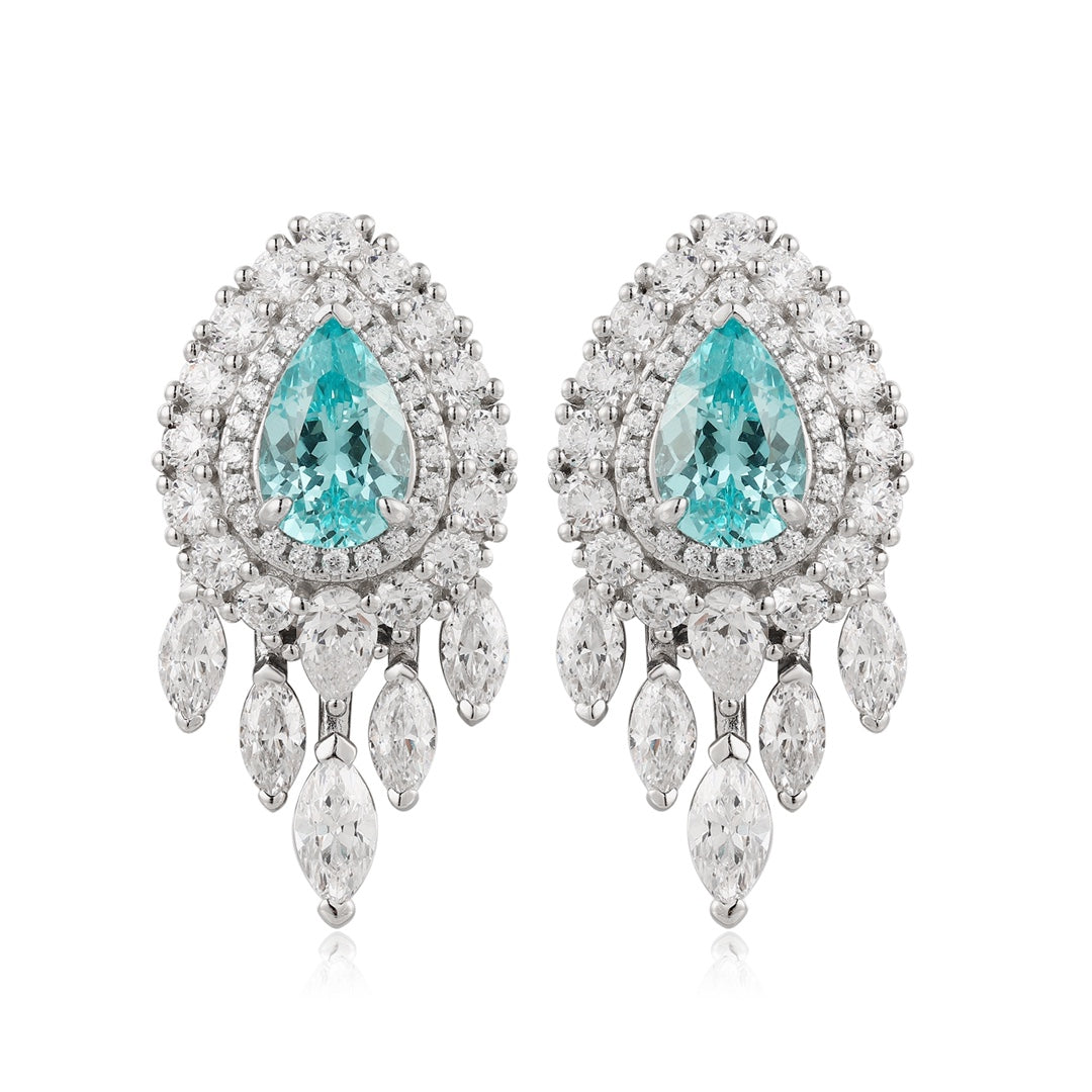 Paraiba Halo Lab-Created Paraiba Drop Earrings