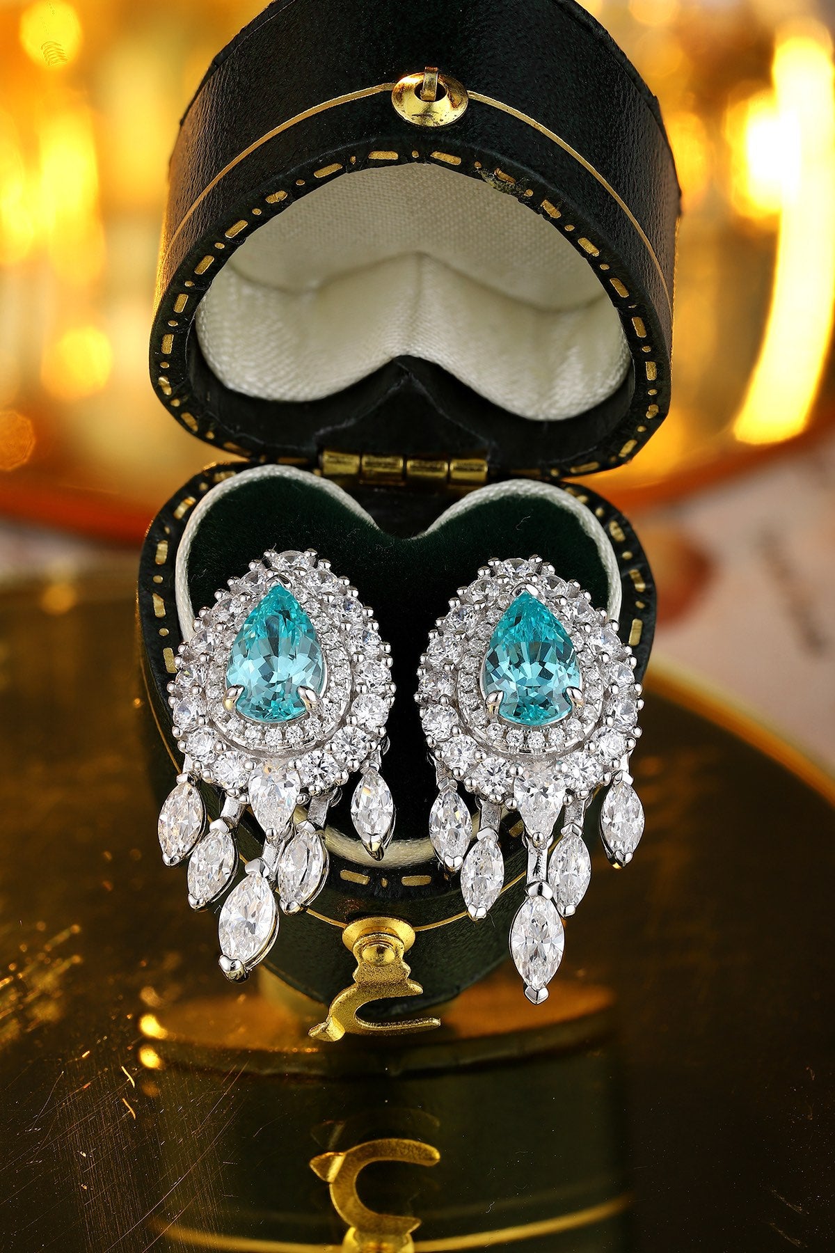 Paraiba Halo Lab-Created Paraiba Drop Earrings