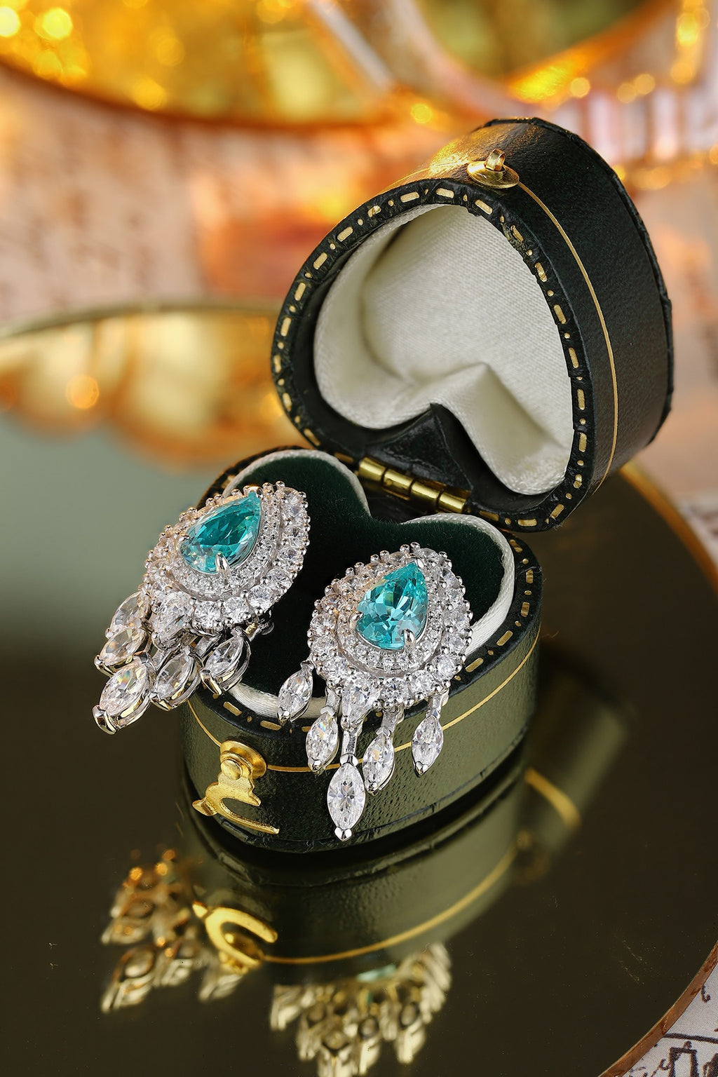 Paraiba Halo Lab-Created Paraiba Drop Earrings