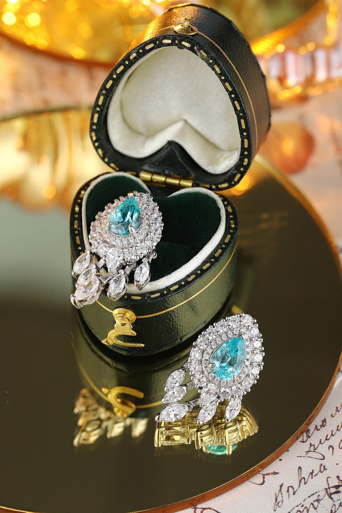 Paraiba Halo Lab-Created Paraiba Drop Earrings