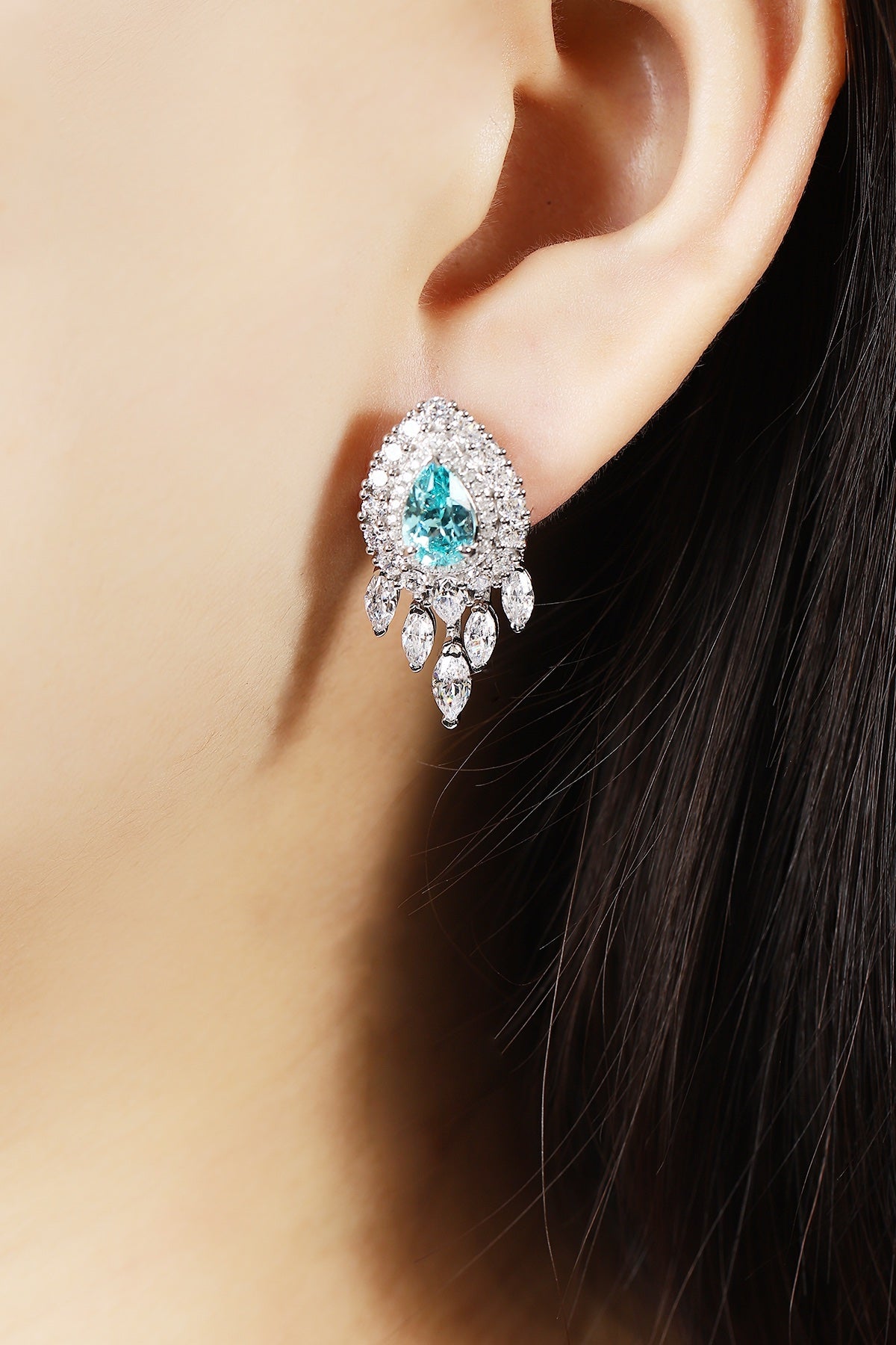Paraiba Halo Lab-Created Paraiba Drop Earrings