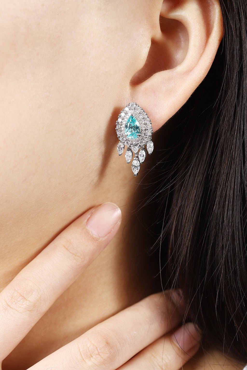 Paraiba Halo Lab-Created Paraiba Drop Earrings