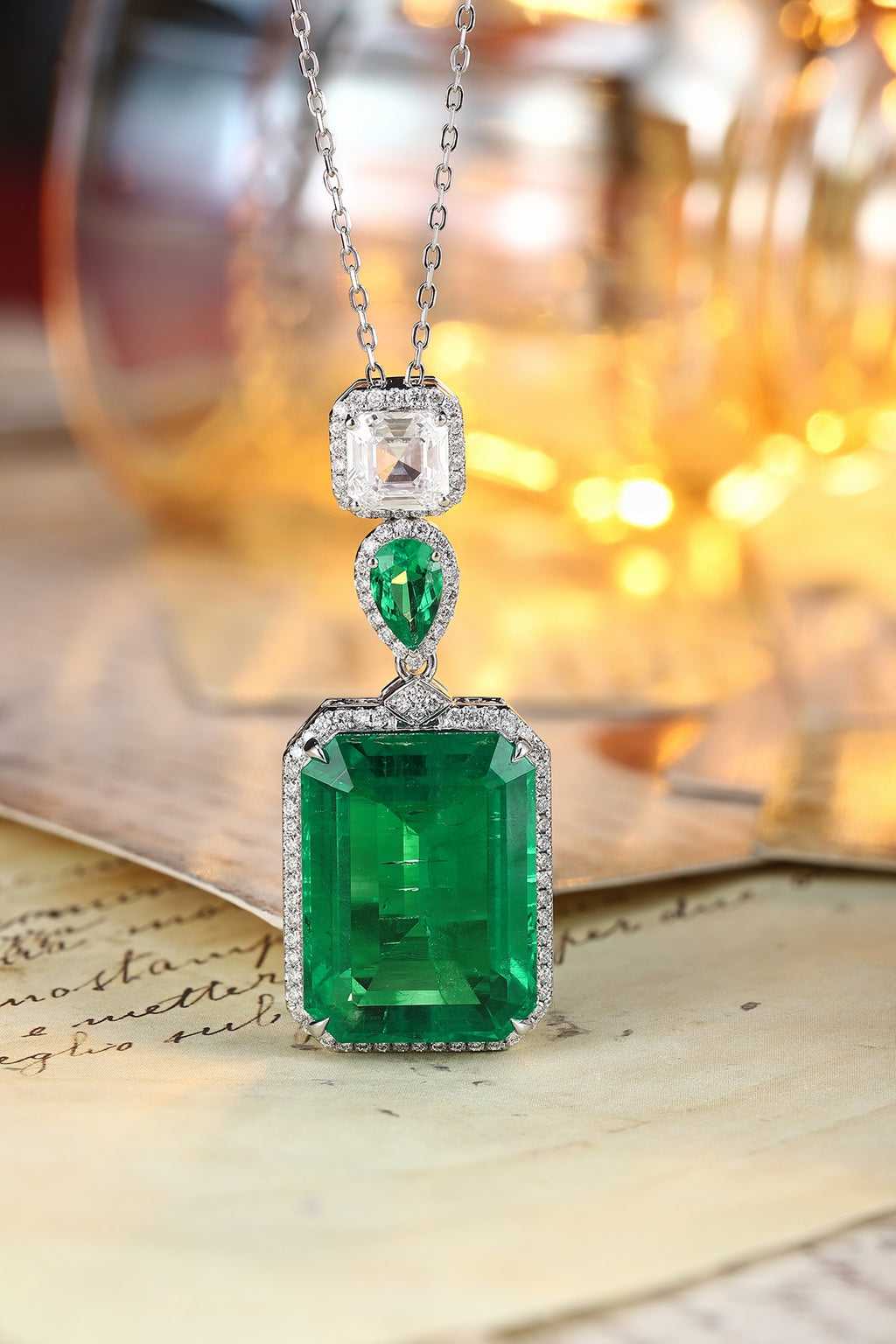 Verdant Heirloom Lab-Created Emerald Pendant Necklace