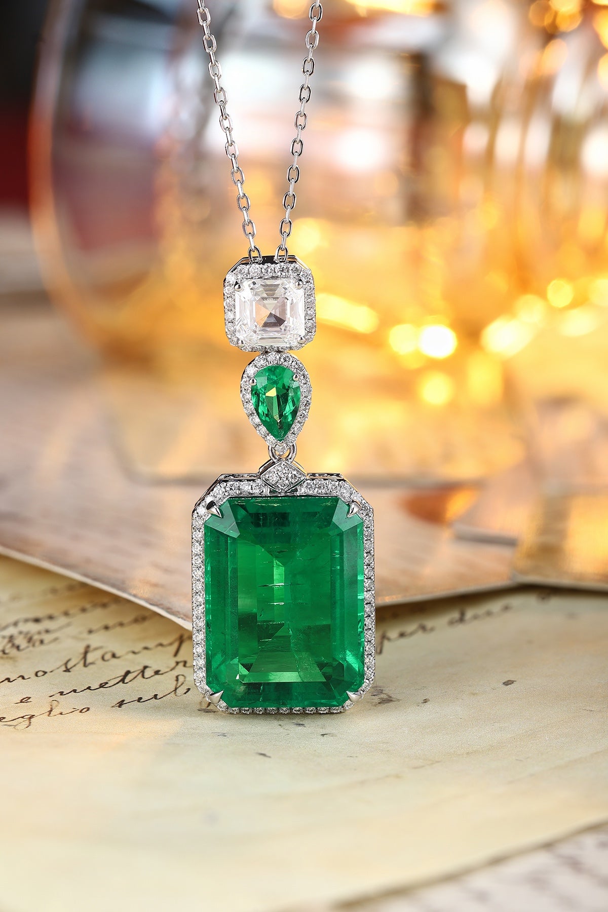 Verdant Heirloom Lab-Created Emerald Pendant Necklace