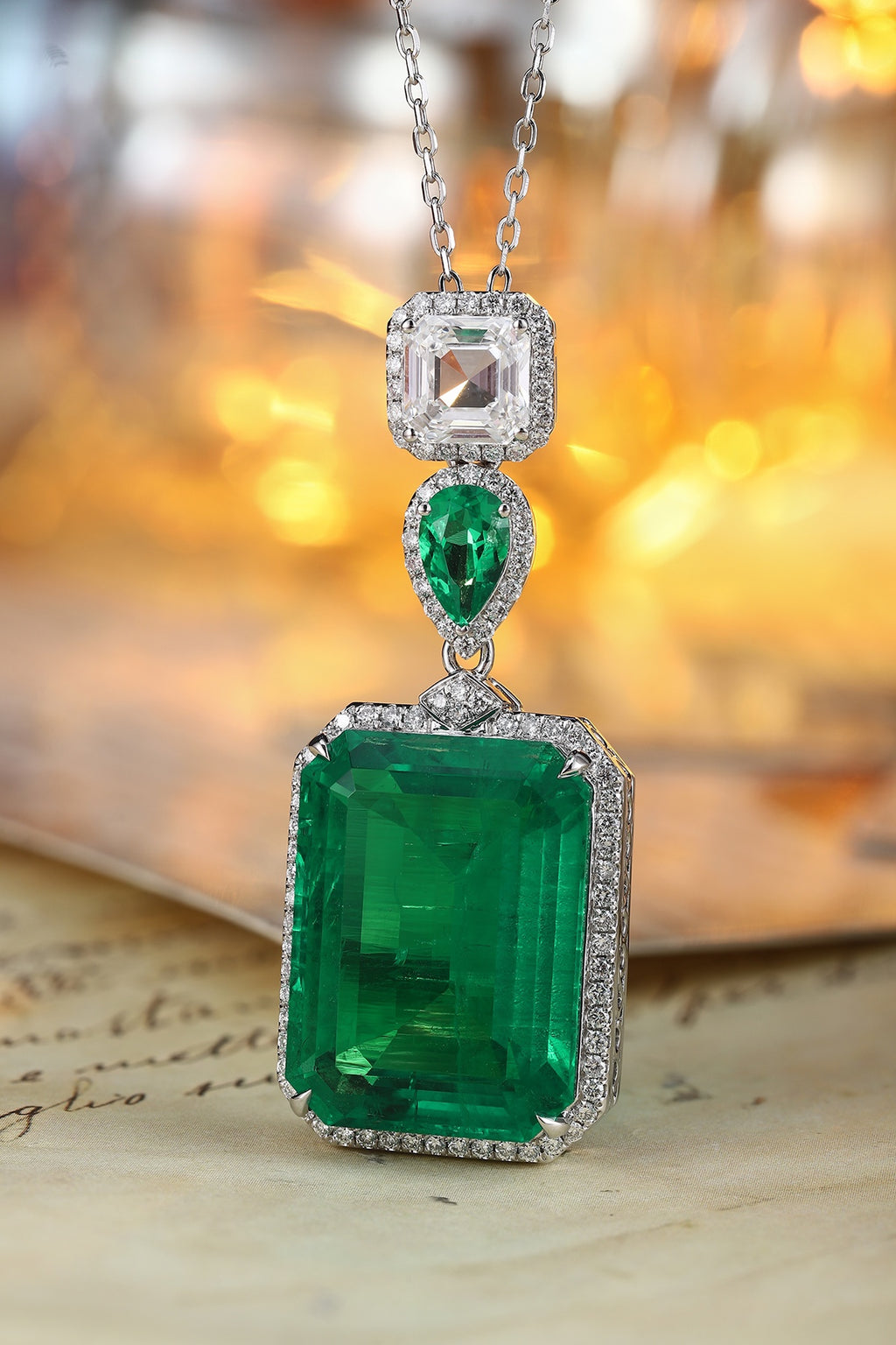 Verdant Heirloom Lab-Created Emerald Pendant Necklace