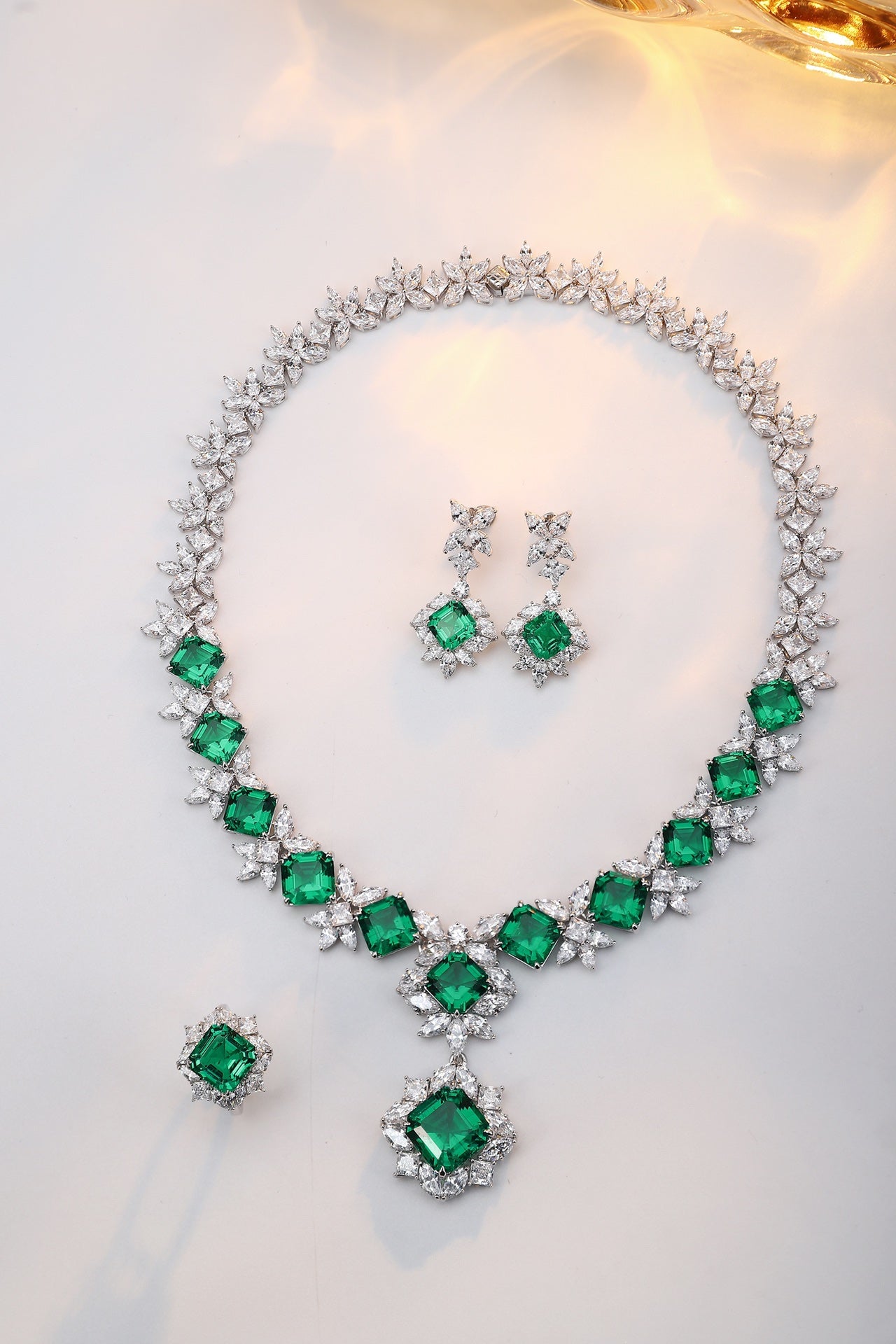 Emerald Bloom Lab-Created Emerald Statement Necklace