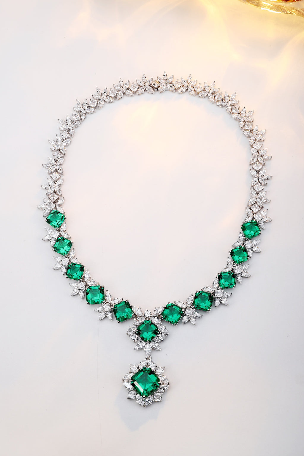 Emerald Bloom Lab-Created Emerald Statement Necklace