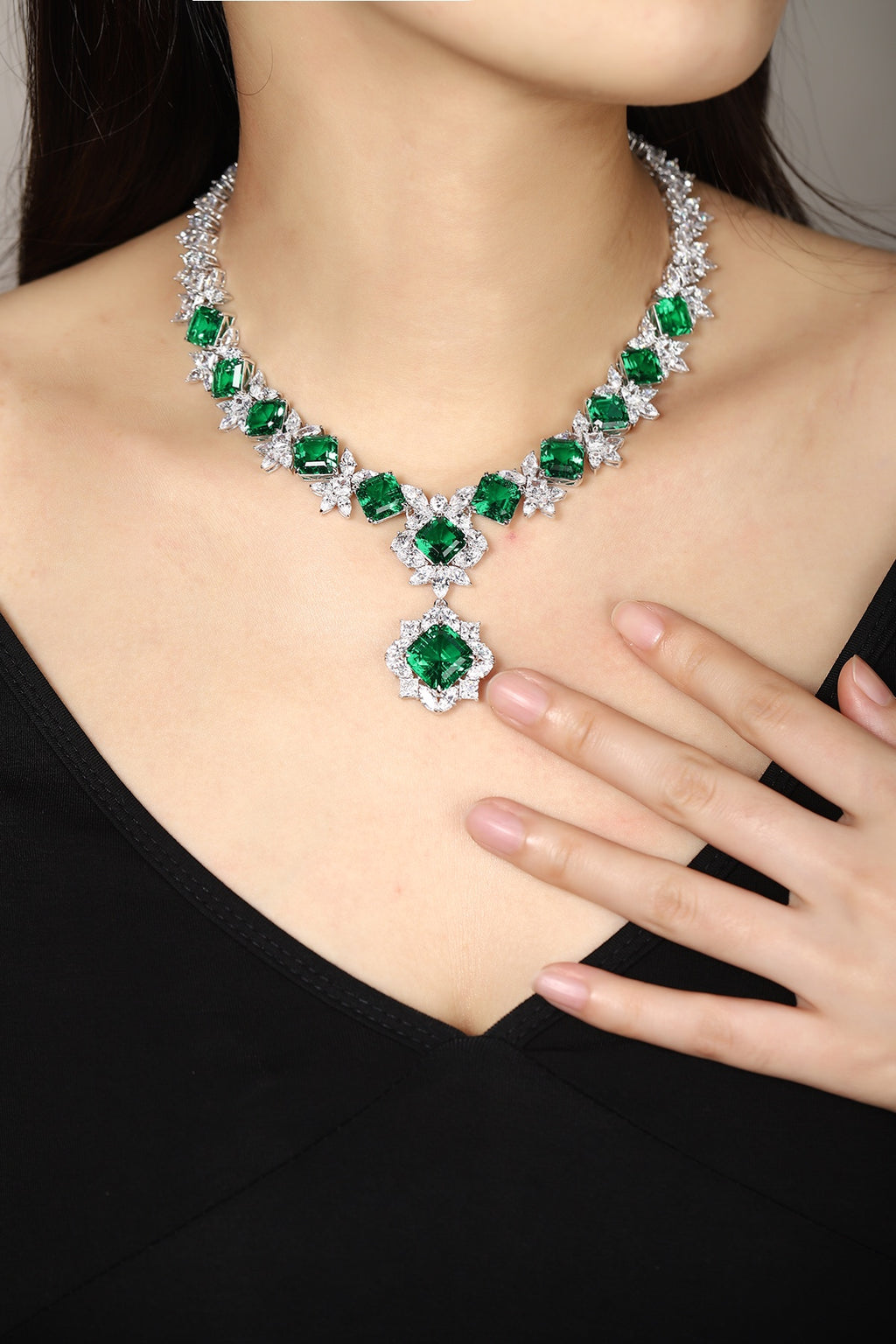 Emerald Bloom Lab-Created Emerald Statement Necklace