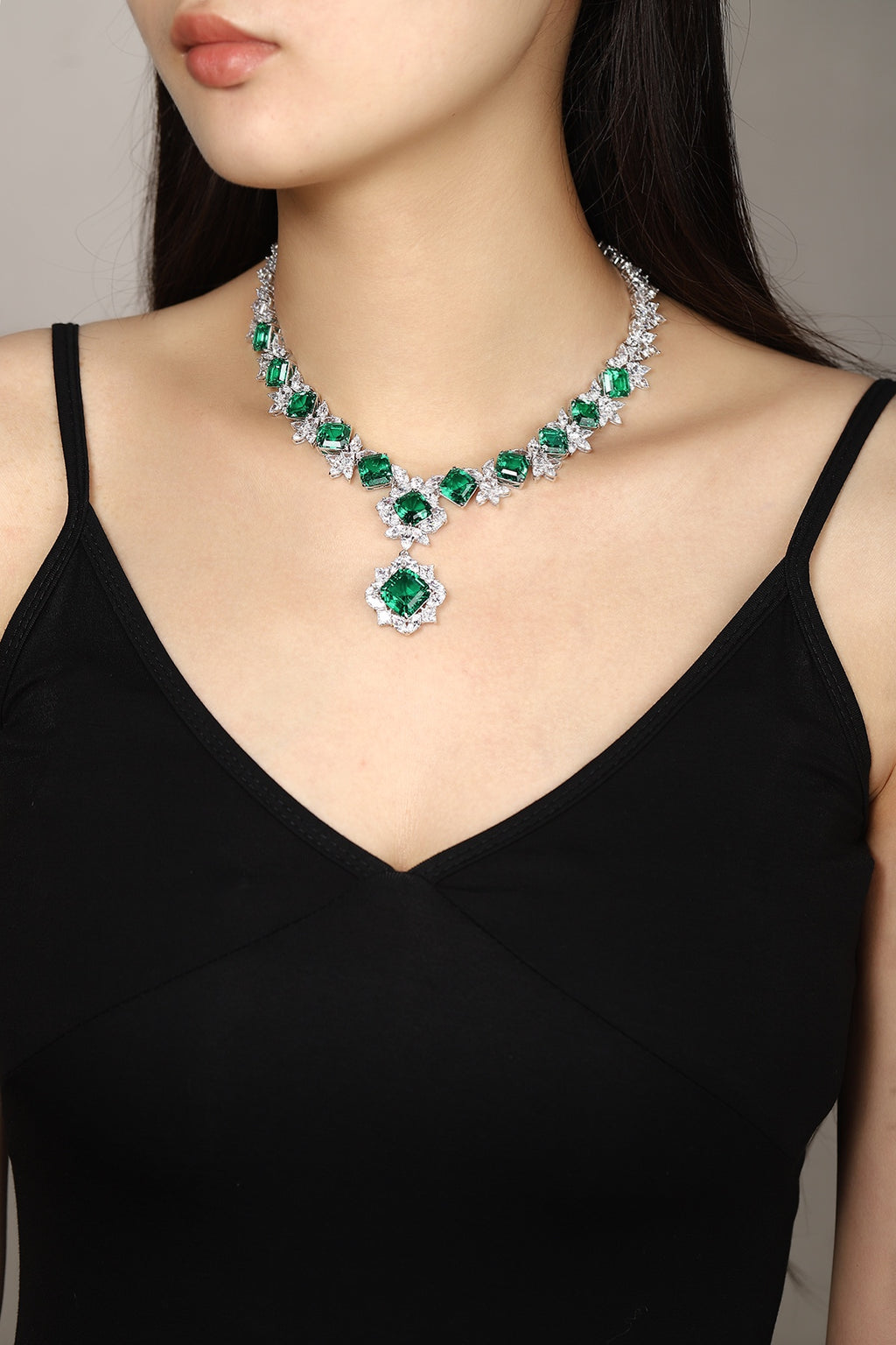 Emerald Bloom Lab-Created Emerald Statement Necklace