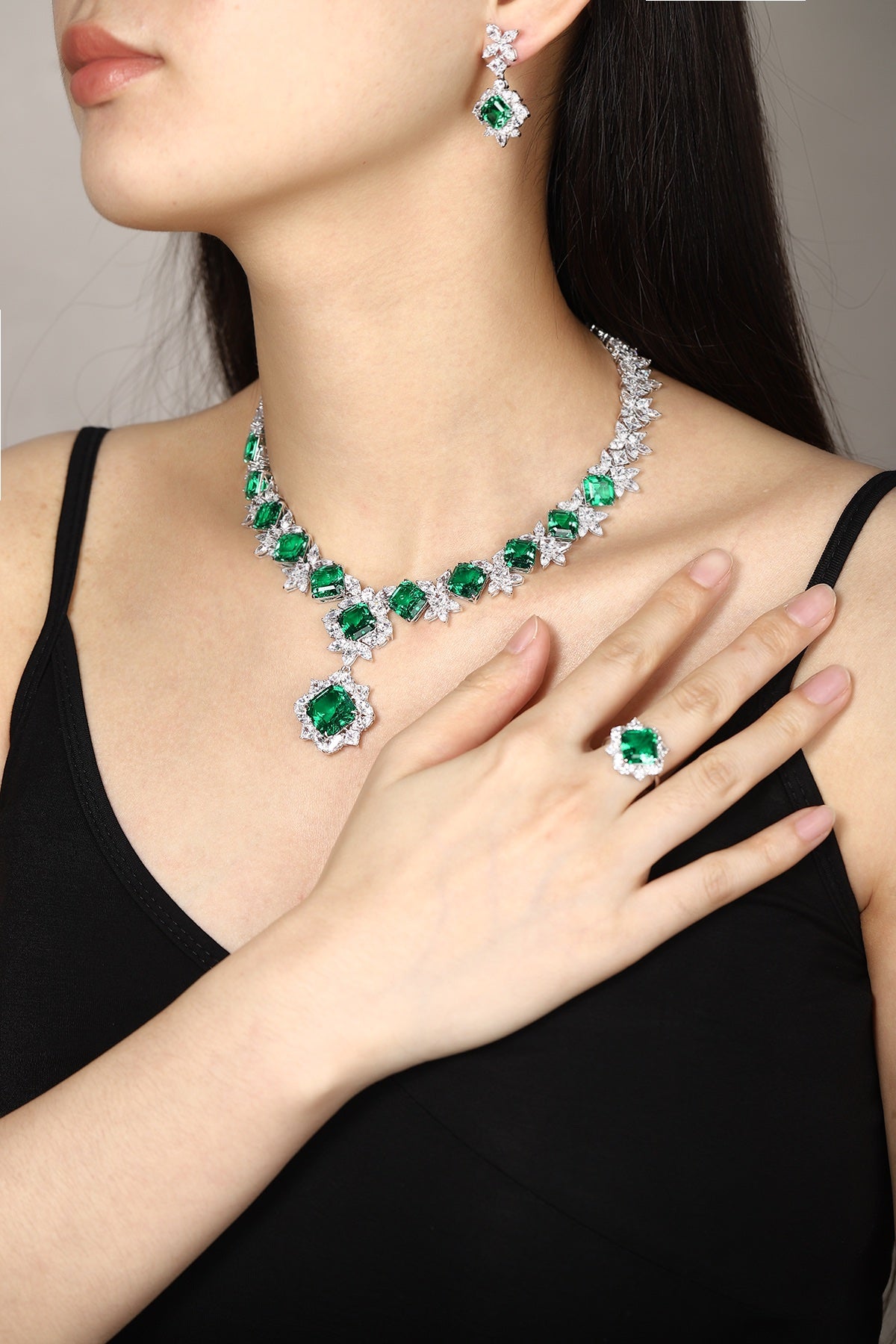 Emerald Bloom Lab-Created Emerald Statement Necklace