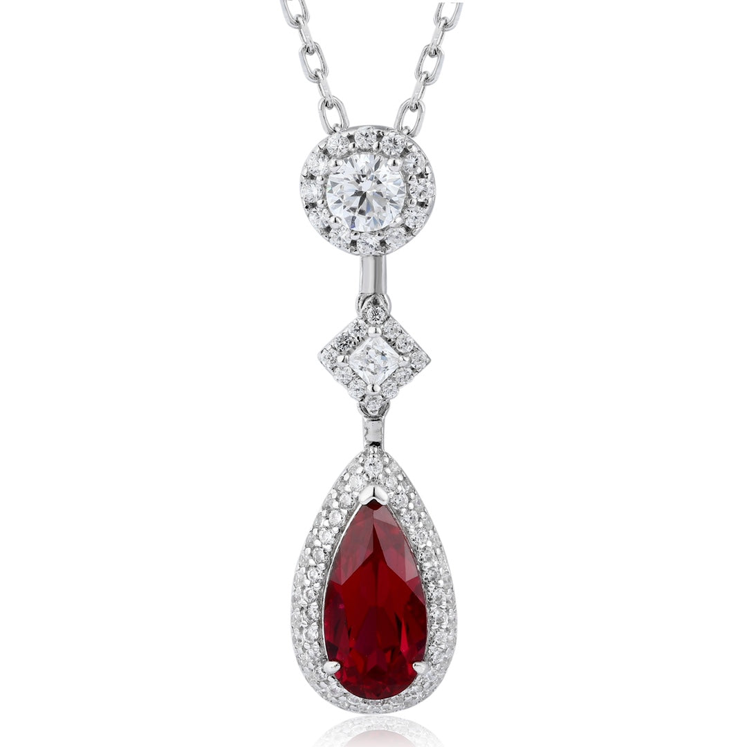 Ruby Drops PT950 Lab-Created Ruby & Diamond Pendant Necklace