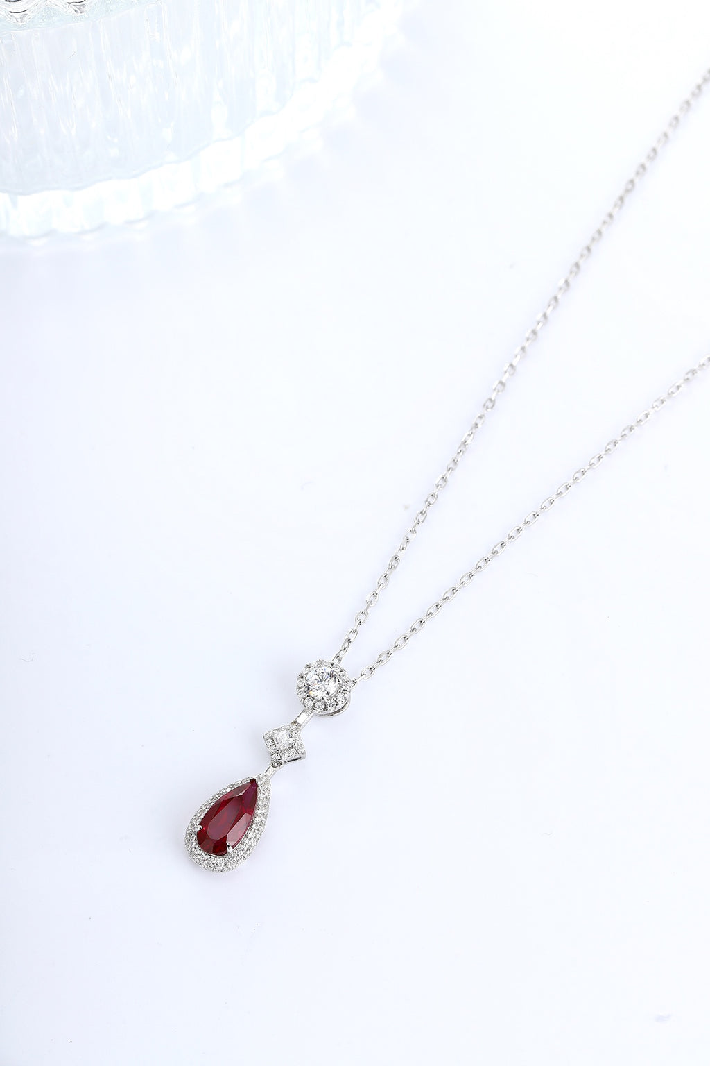 Ruby Drops PT950 Lab-Created Ruby & Diamond Pendant Necklace
