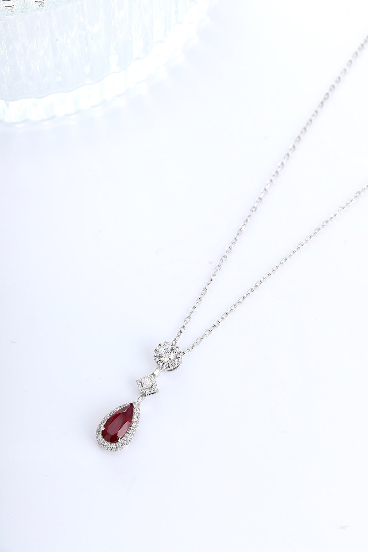 Ruby Drops PT950 Lab-Created Ruby & Diamond Pendant Necklace