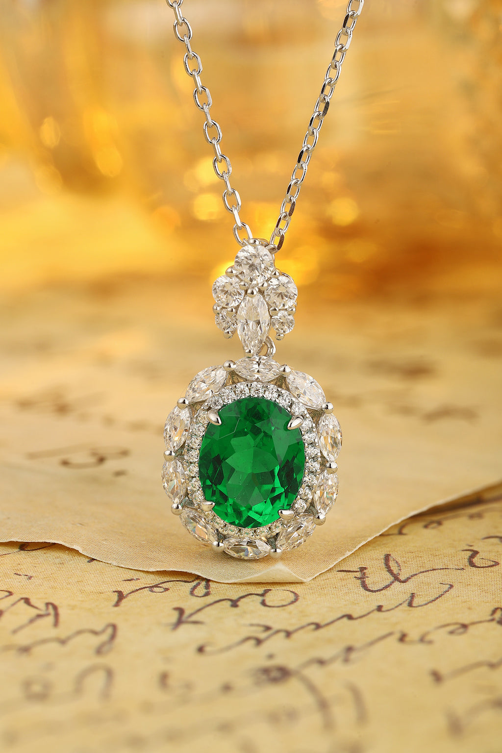 Emerald Orbit Lab-Created Emerald Pendant Necklace