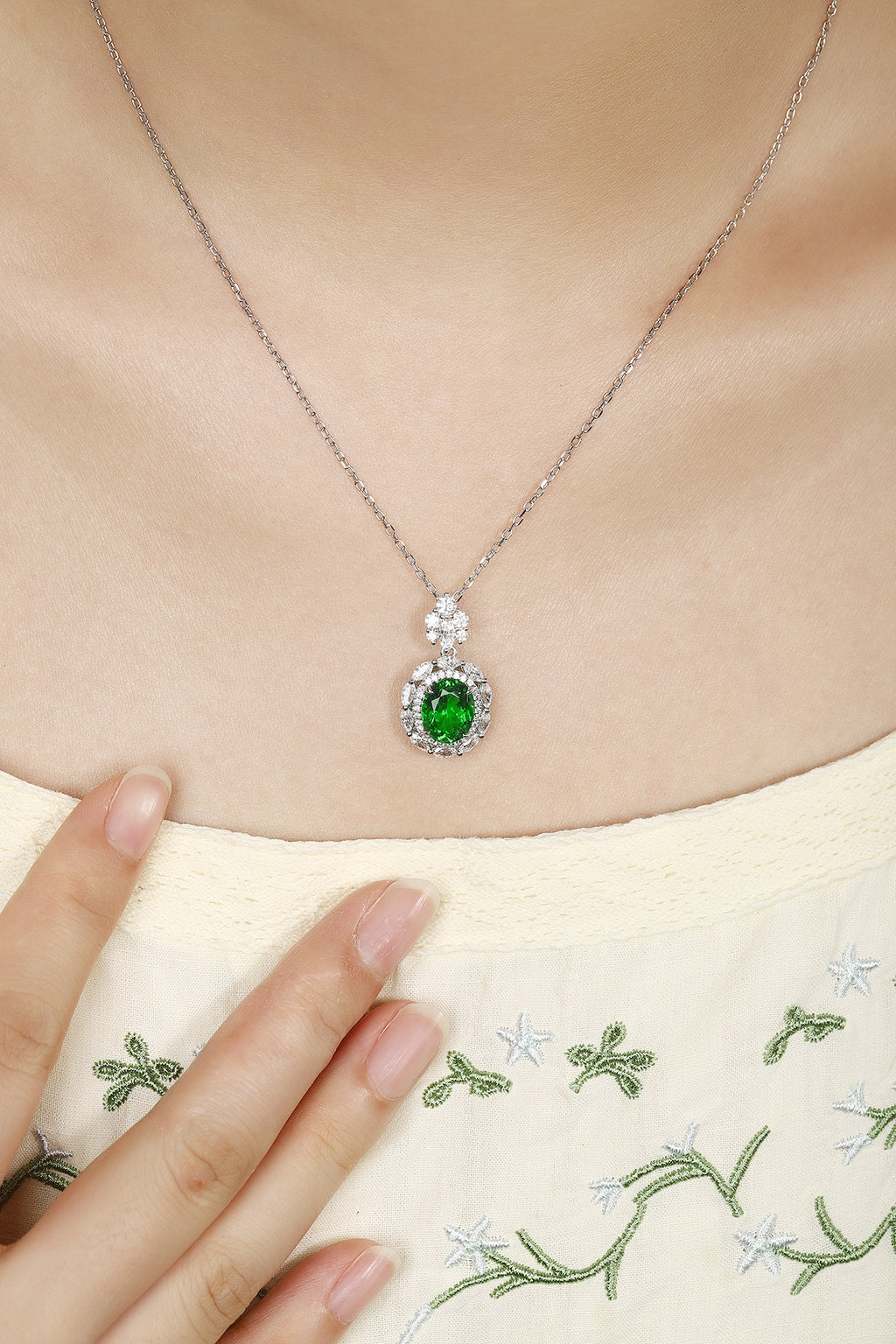 Emerald Orbit Lab-Created Emerald Pendant Necklace