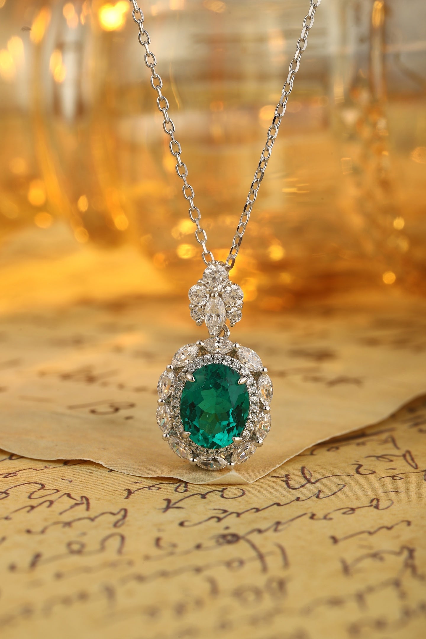 Emerald Orbit Lab-Created Emerald Pendant Necklace