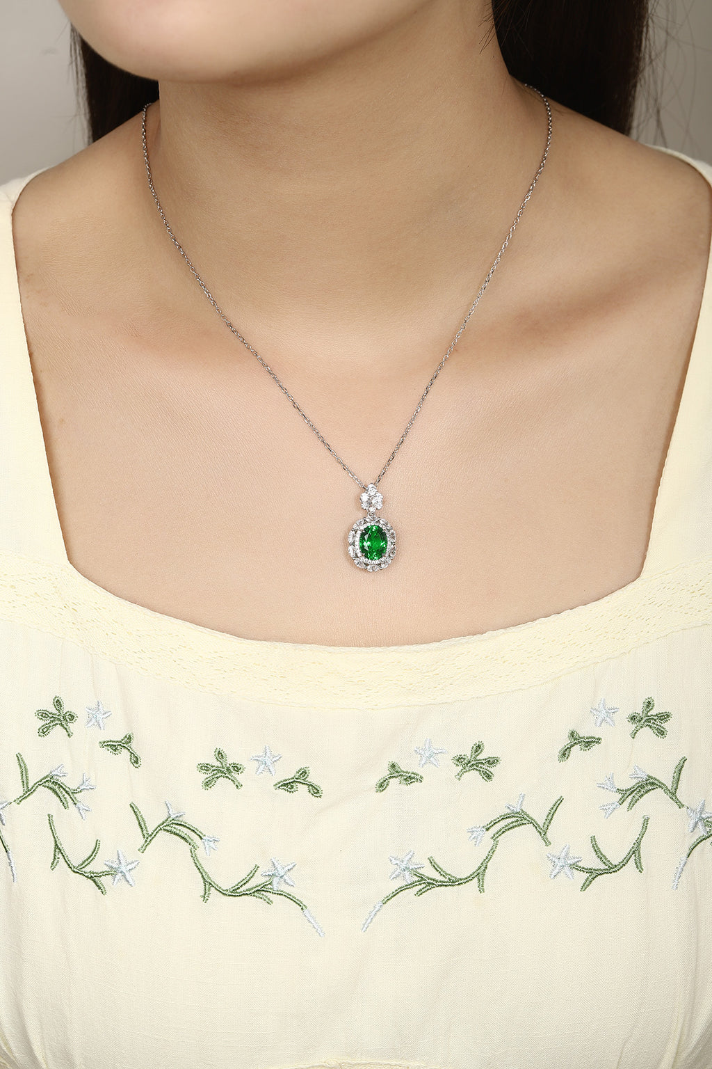 Emerald Orbit Lab-Created Emerald Pendant Necklace