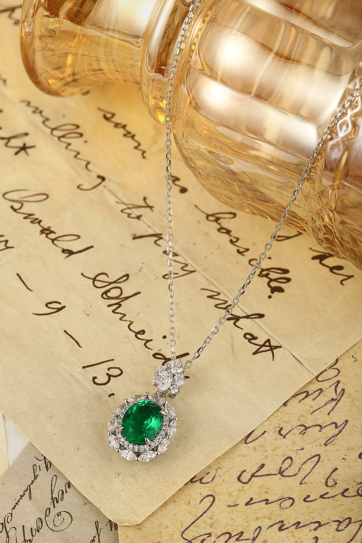 Emerald Orbit Lab-Created Emerald Pendant Necklace