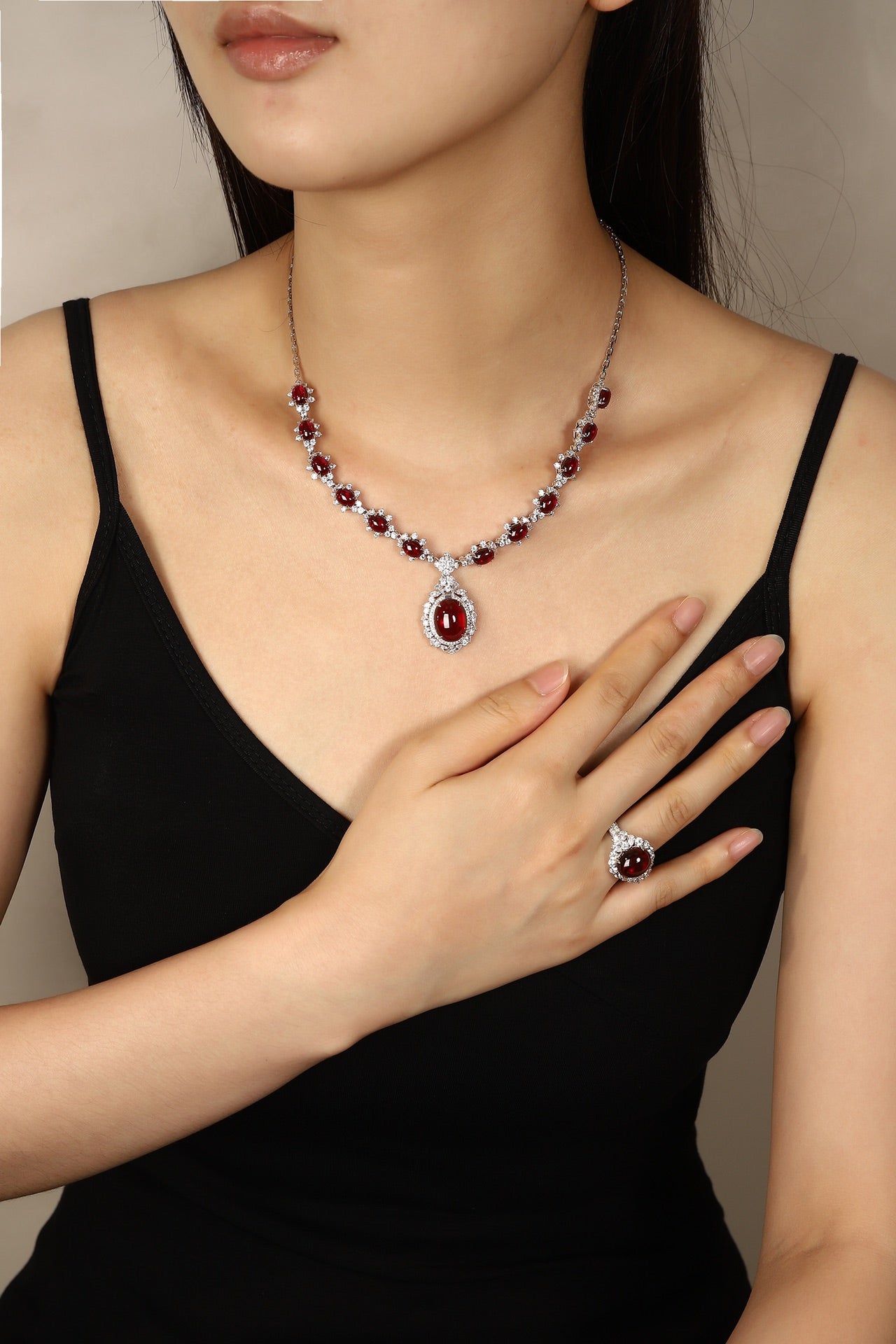 Ruby Velvet Lab-Created Ruby Statement Necklace