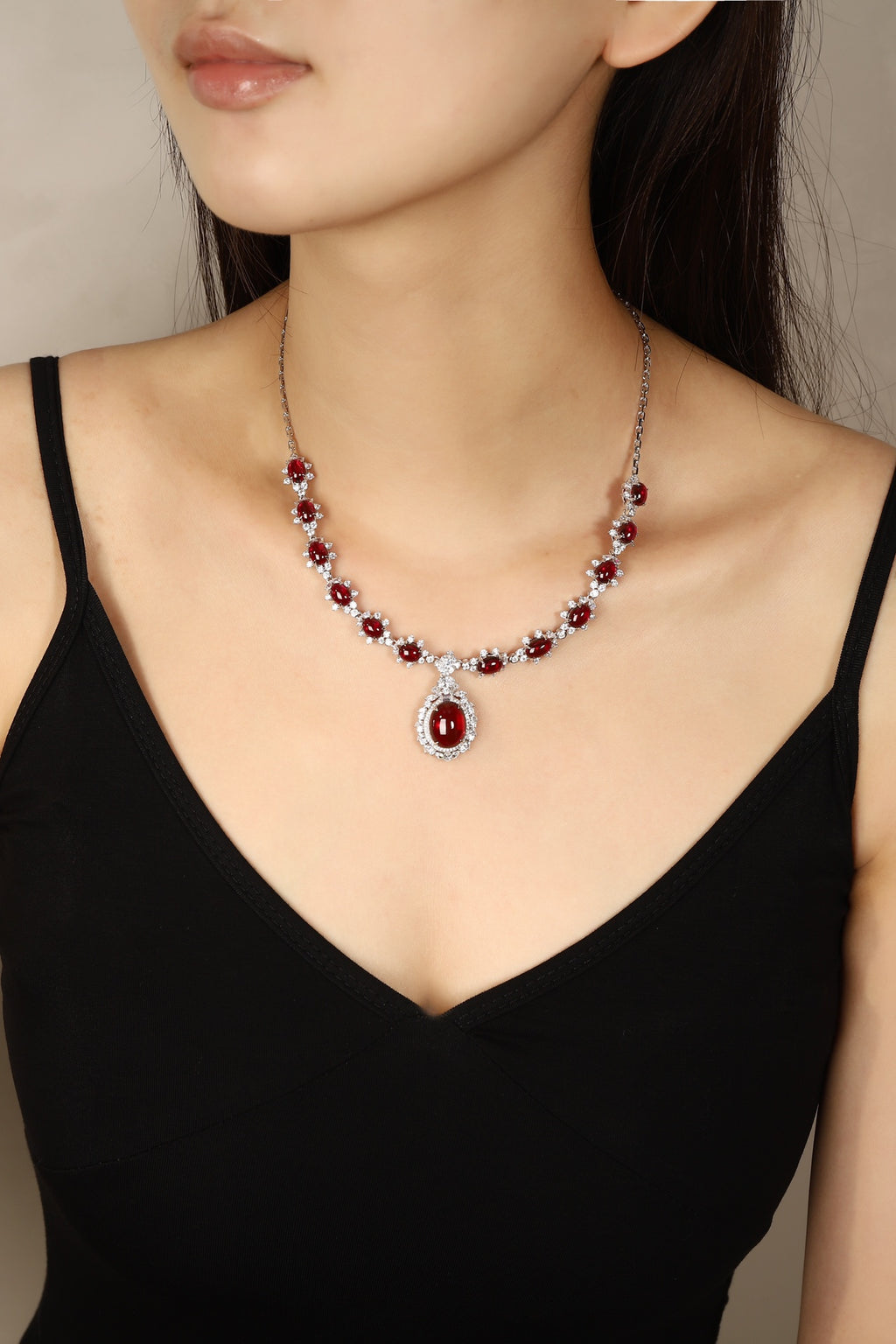 Ruby Velvet Lab-Created Ruby Statement Necklace