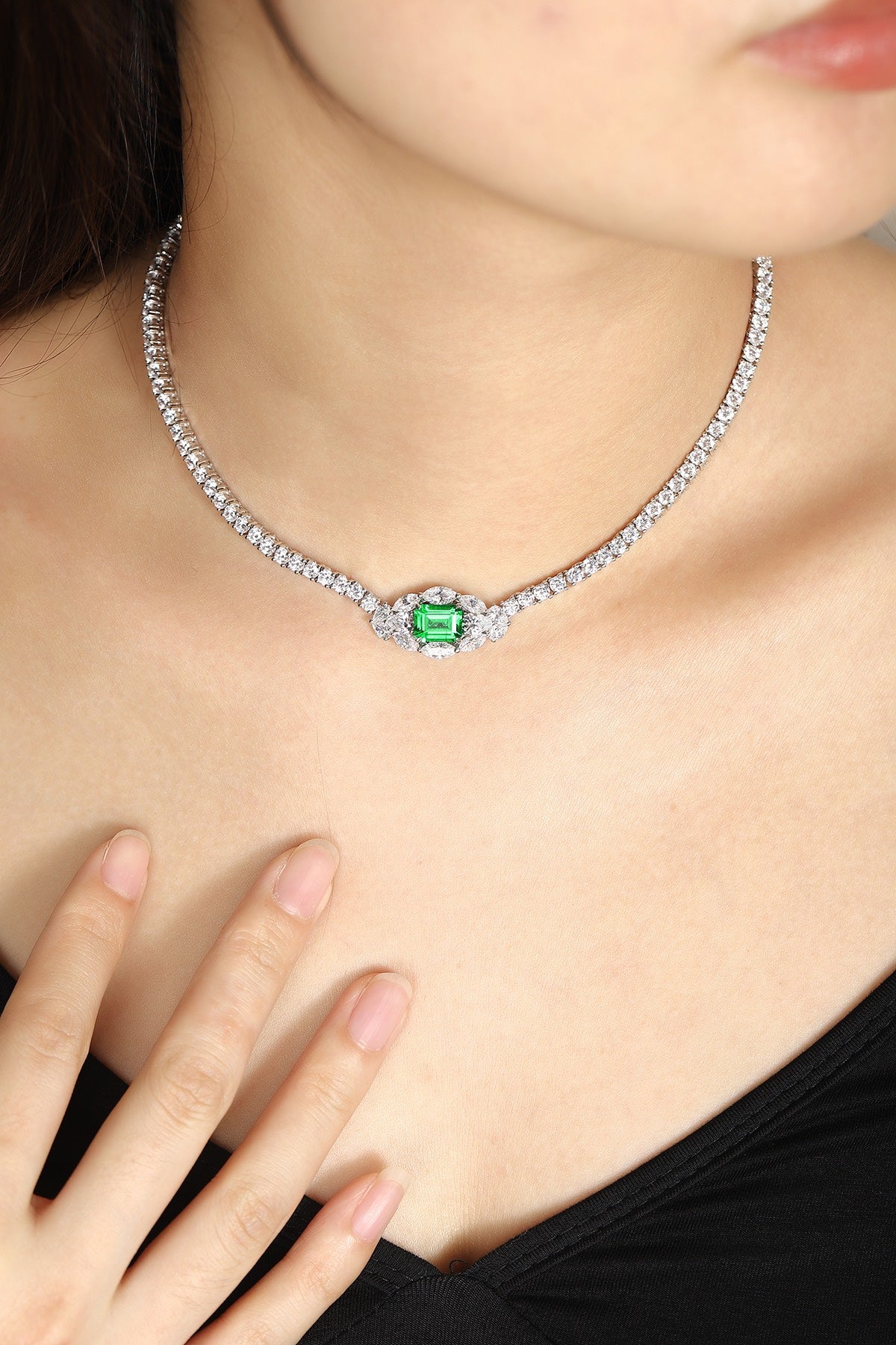 Emerald Spark Lab-Created Emerald Tennis Necklace