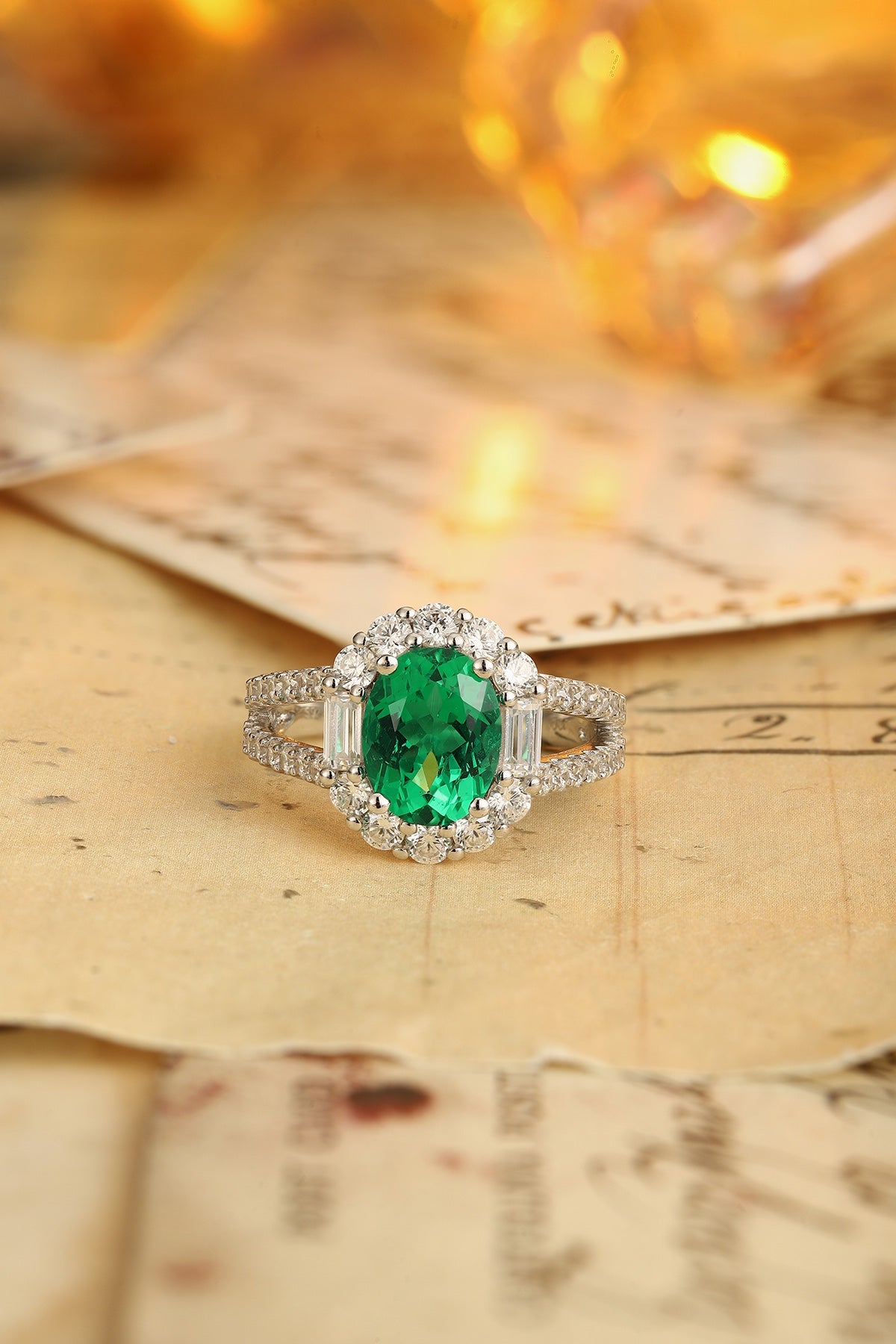 Emerald Lustre Lab-Created Emerald Cocktail Ring