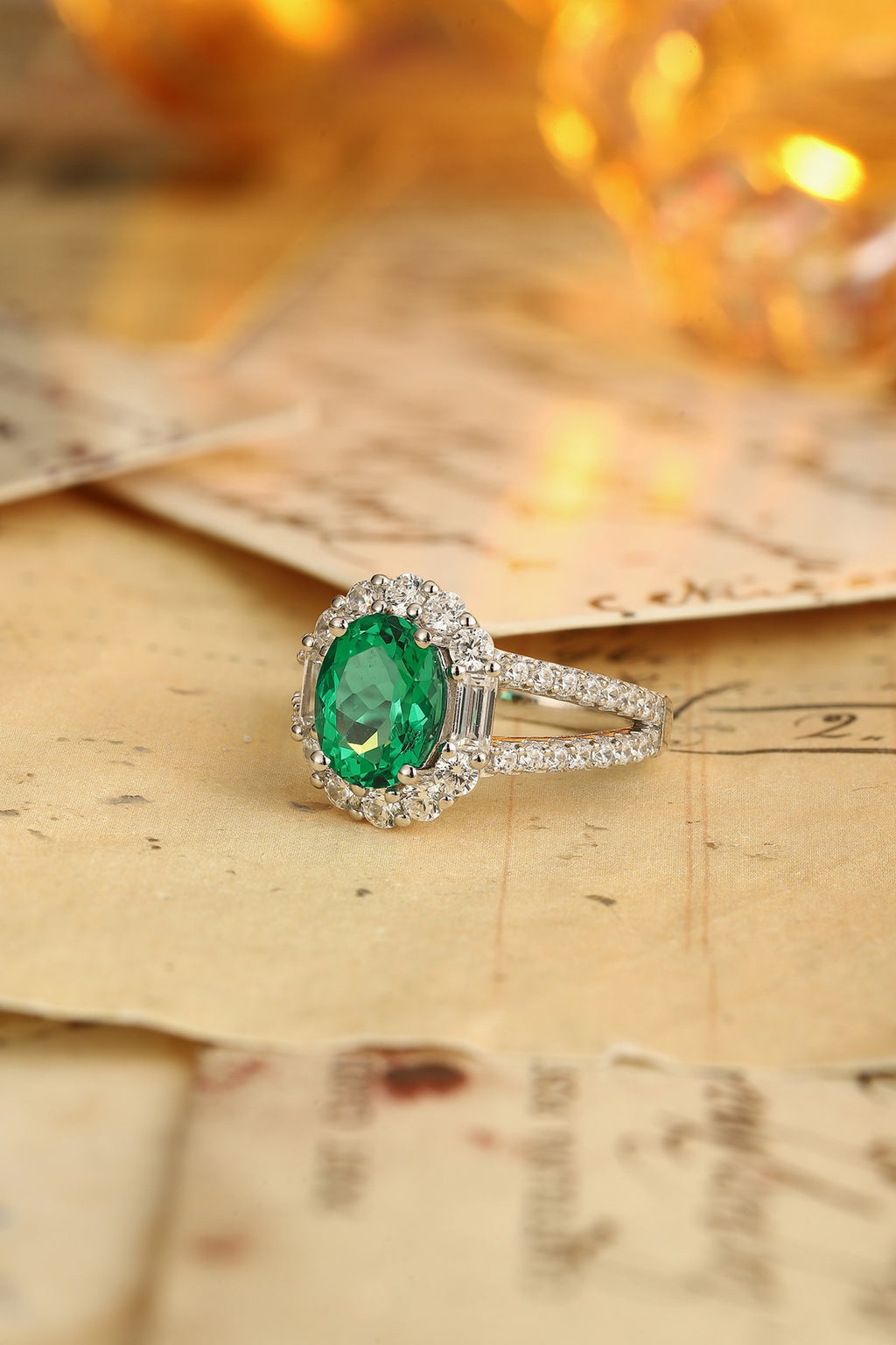 Emerald Lustre Lab-Created Emerald Cocktail Ring