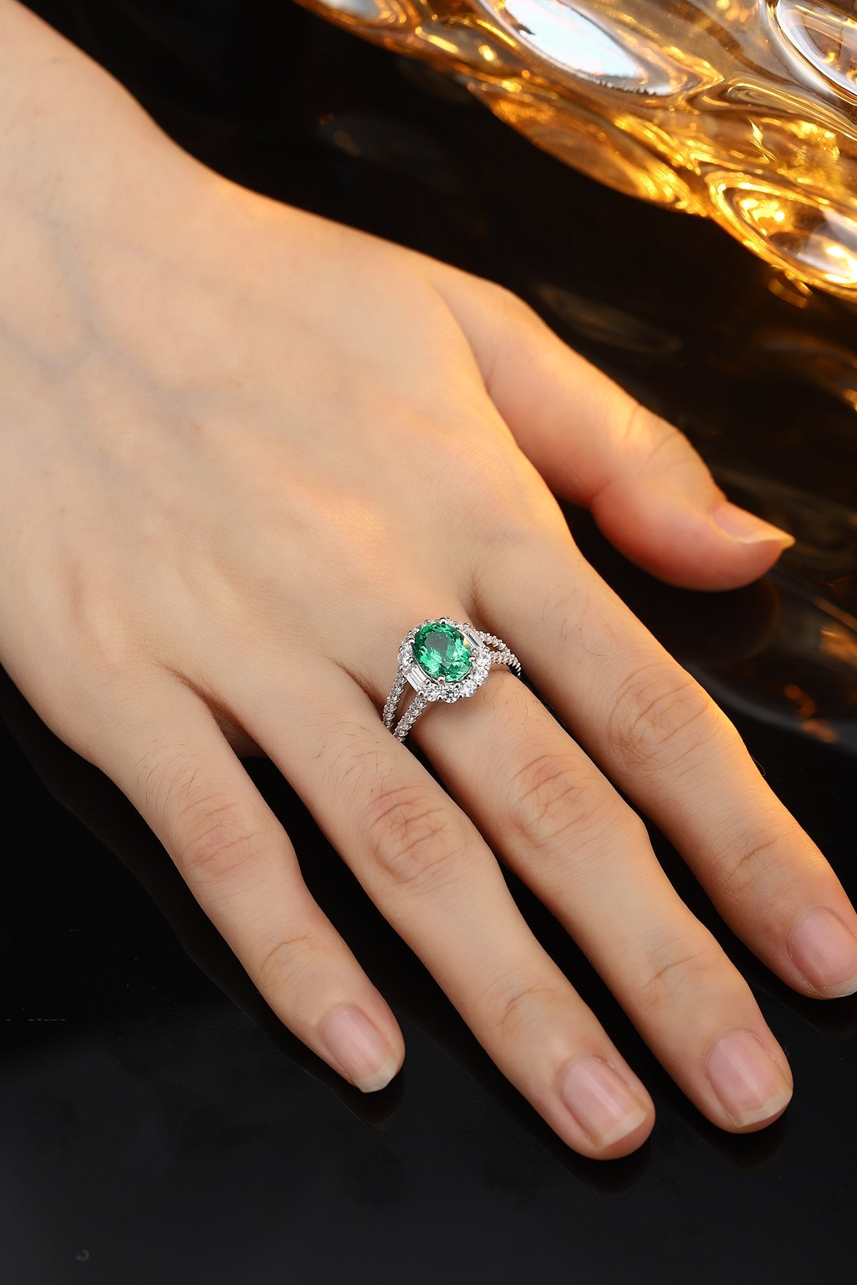 Emerald Lustre Lab-Created Emerald Cocktail Ring