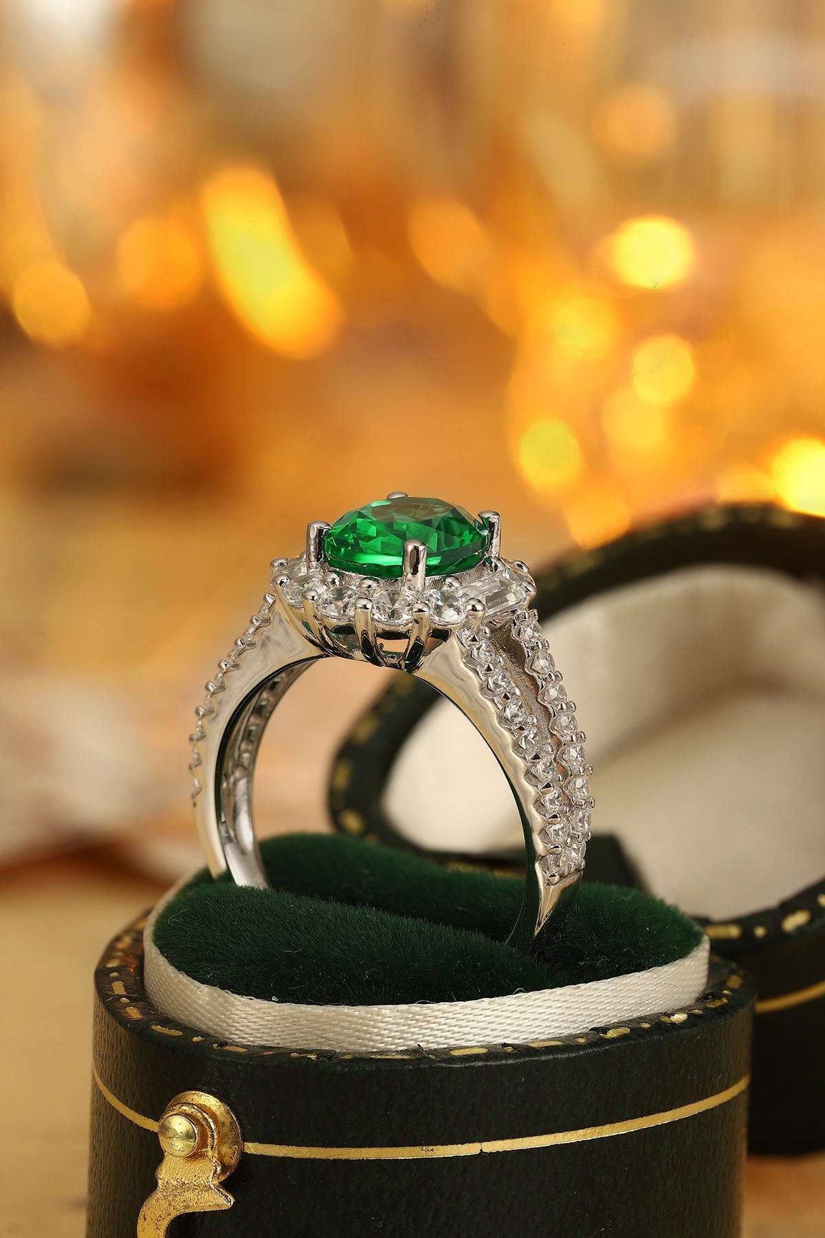 Emerald Lustre Lab-Created Emerald Cocktail Ring