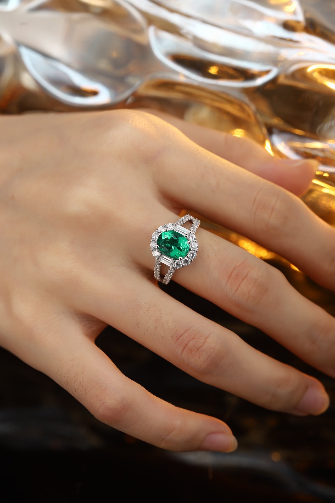 Emerald Lustre Lab-Created Emerald Cocktail Ring