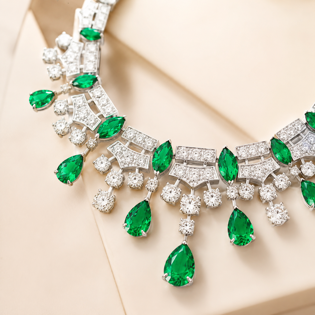 Emerald Cascade Lab-Created Emerald Statement Necklace